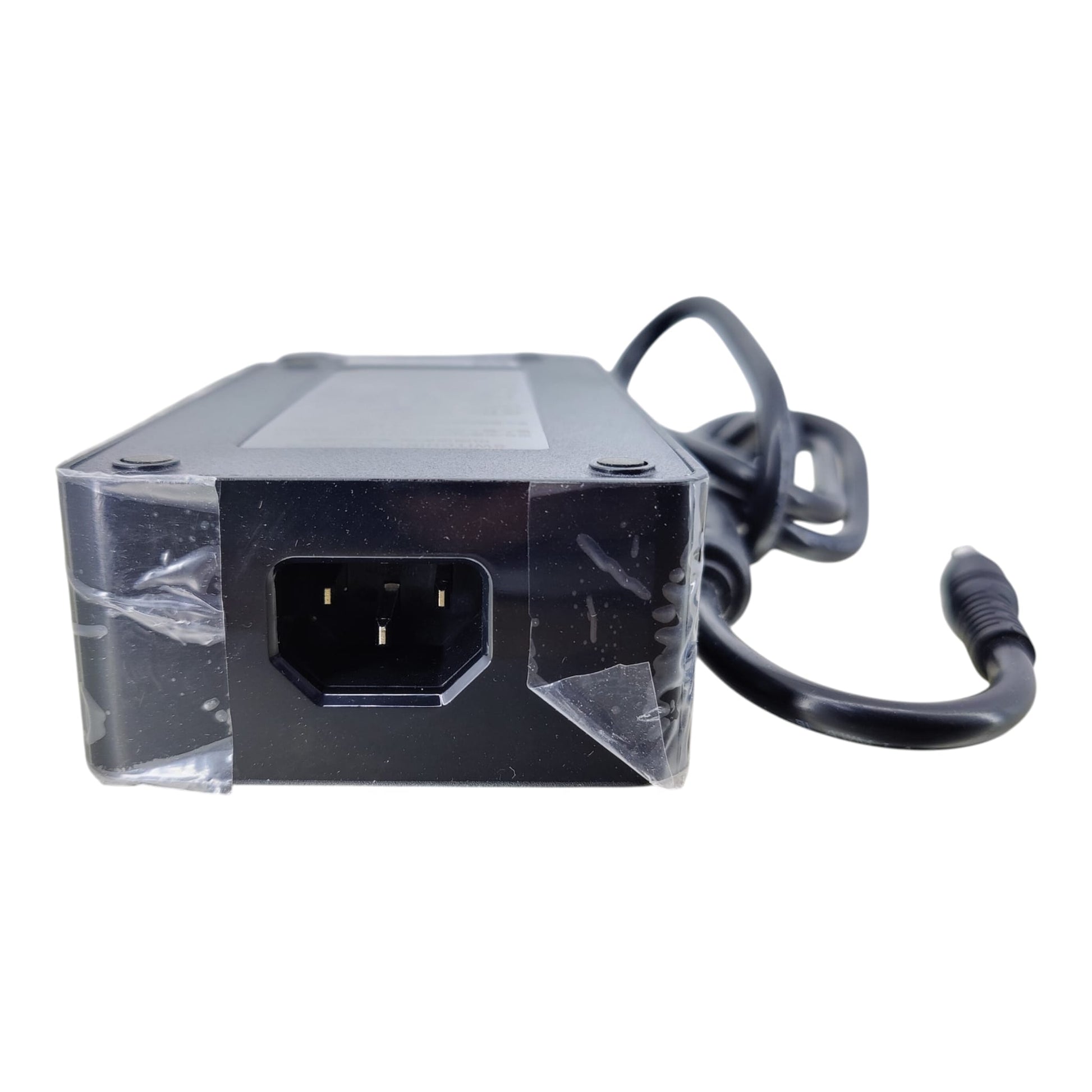 Standard IEC C14 AC power cord inlet on the back of the 24V 10A adapter brick.