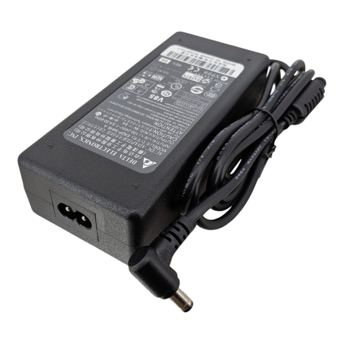 Rear profile of the Delta 9V 6A power brick showing the standard C8 Figure-8 AC power inlet.