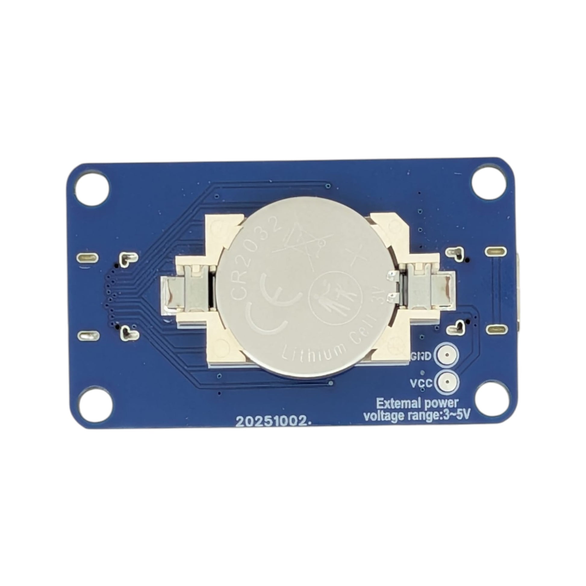 Back side of the USB-C tester showing the CR2032 button battery holder.