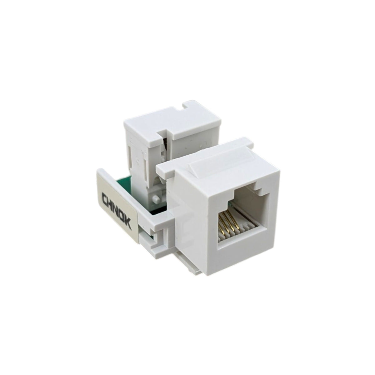CHNOK Cat3 RJ11 電話寬頻面板模塊正面圖，展示用於語音通訊的鍍金觸針。