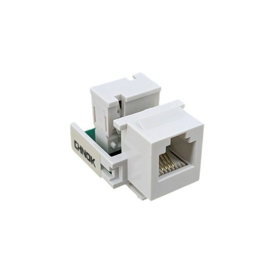 CHNOK Cat3 RJ11 電話寬頻面板模塊正面圖，展示用於語音通訊的鍍金觸針。