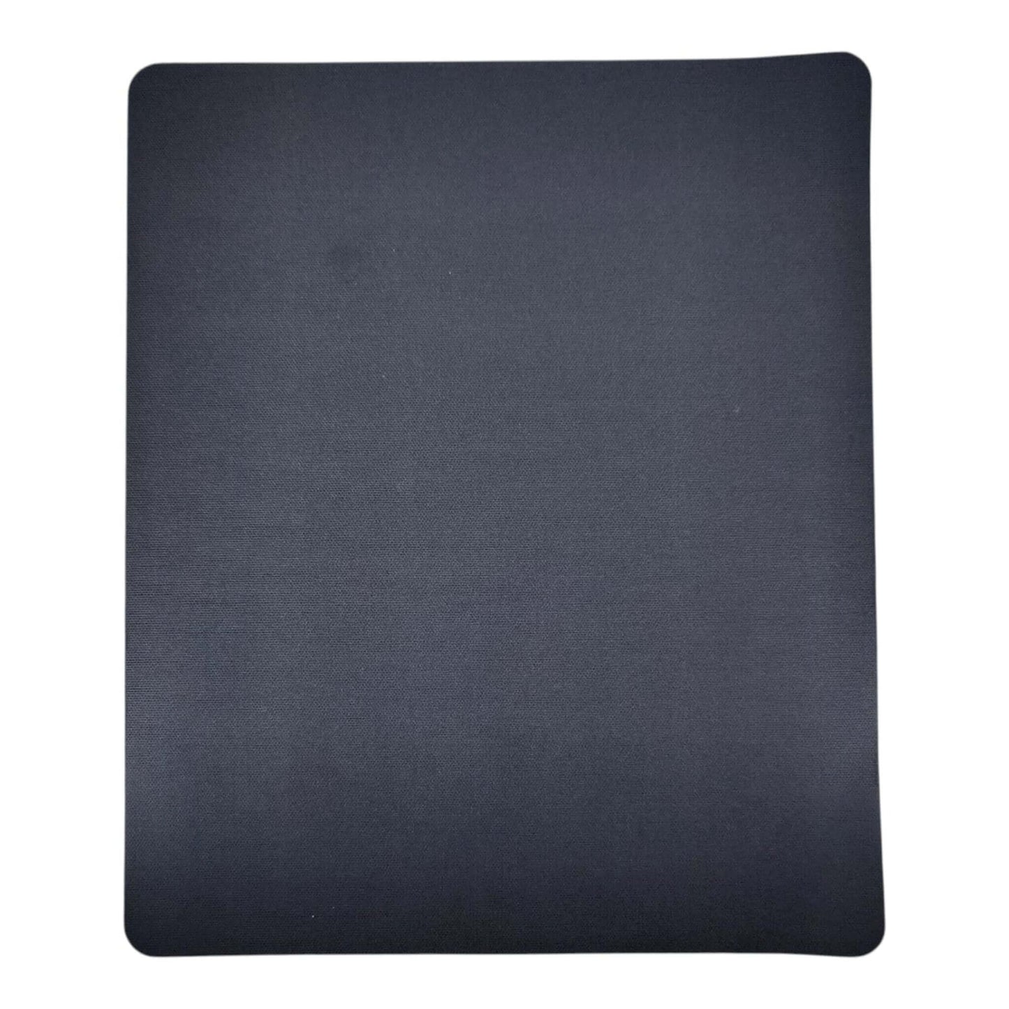 A top-down view of a classic, square, dark grey cloth mouse pad on a white background.