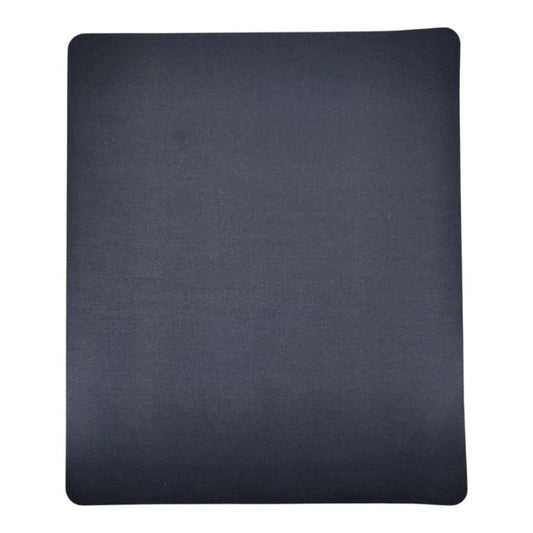 A top-down view of a classic, square, dark grey cloth mouse pad on a white background.
