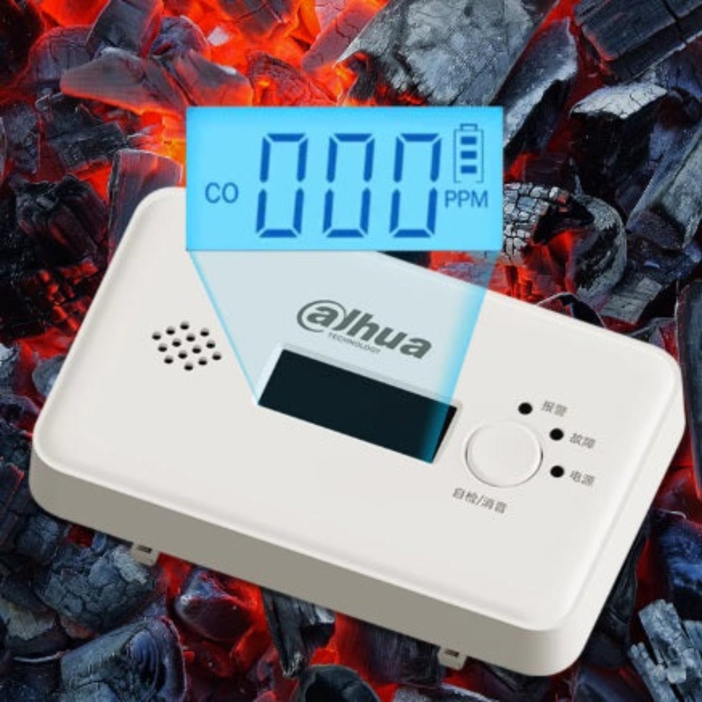 Digital LCD screen showing 000 PPM CO levels