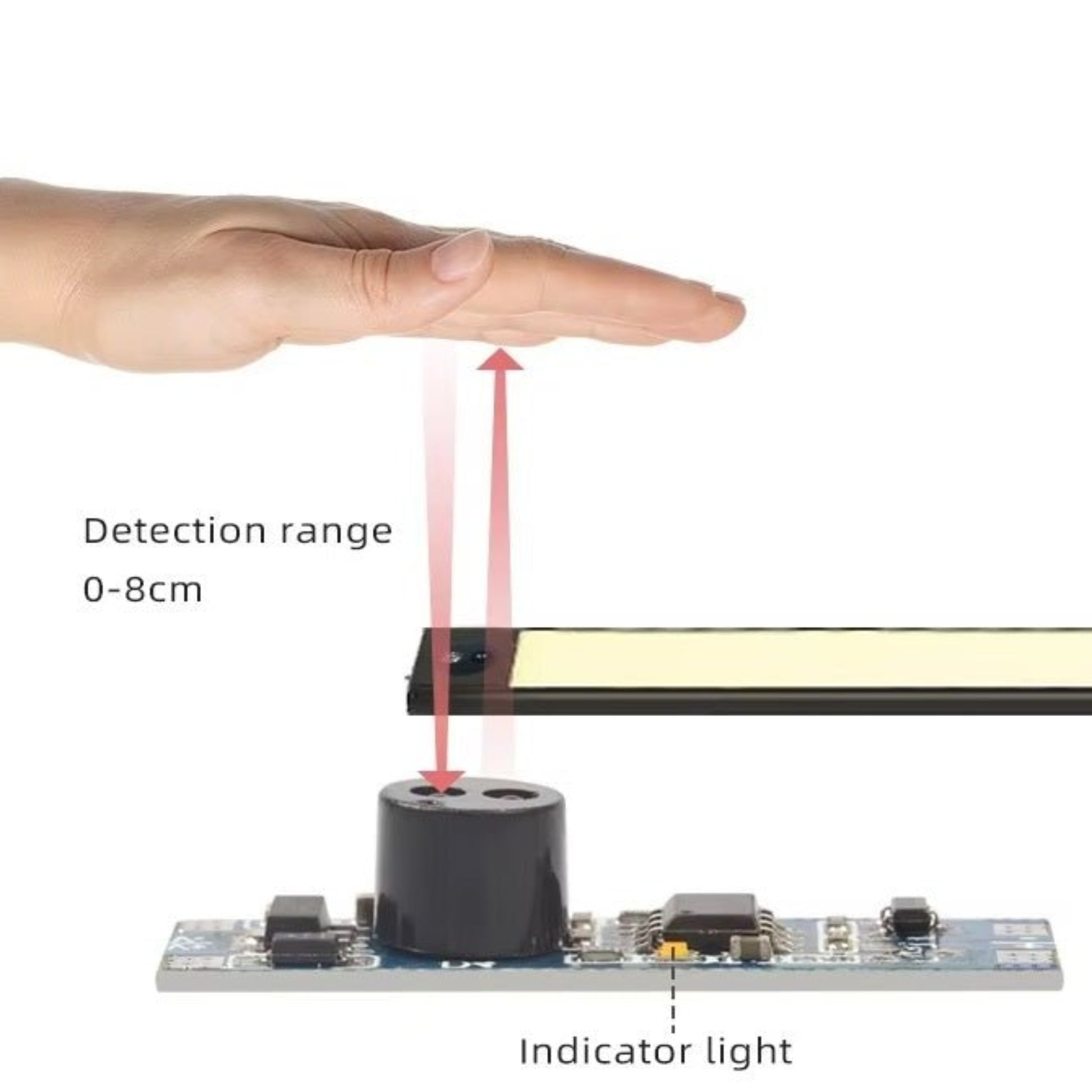 Contactless hand sensor switch with detection range, perfect for LED lighting installations.