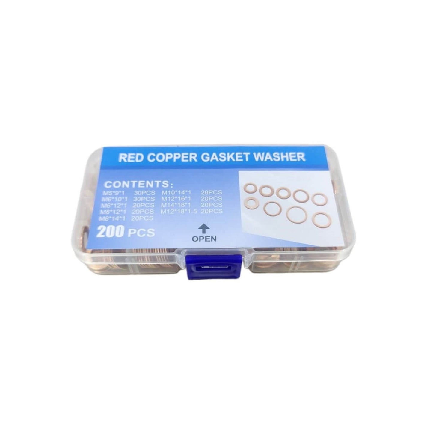 Assortment of copper gaskets showing M5 to M14 sizes