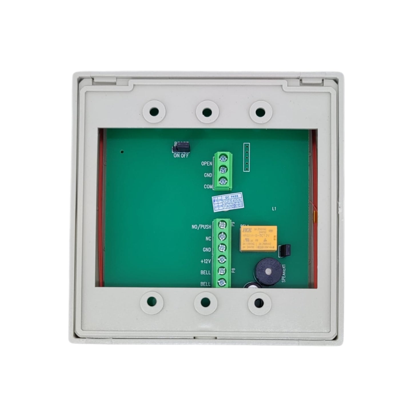 Rear view of COUNS CU-K05 showing PCB board and connection terminals for electric locks.