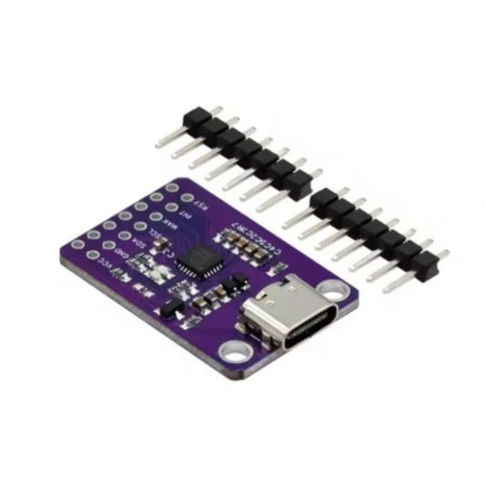 CP2112 USB-C to SMBus I2C communication module front view on purple PCB
