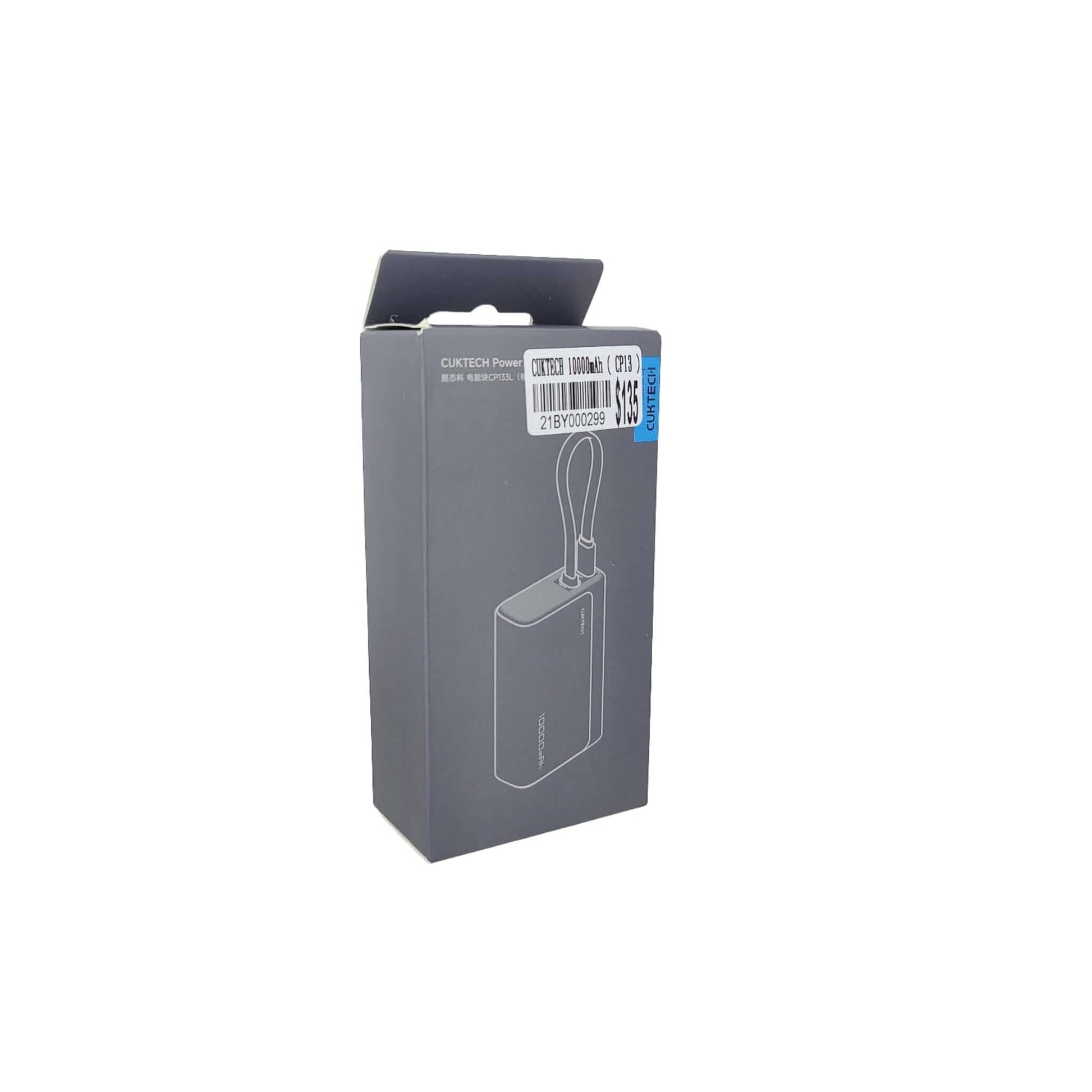CUKTECH 10000mAh CP133L power bank in its retail box, ready for purchase.