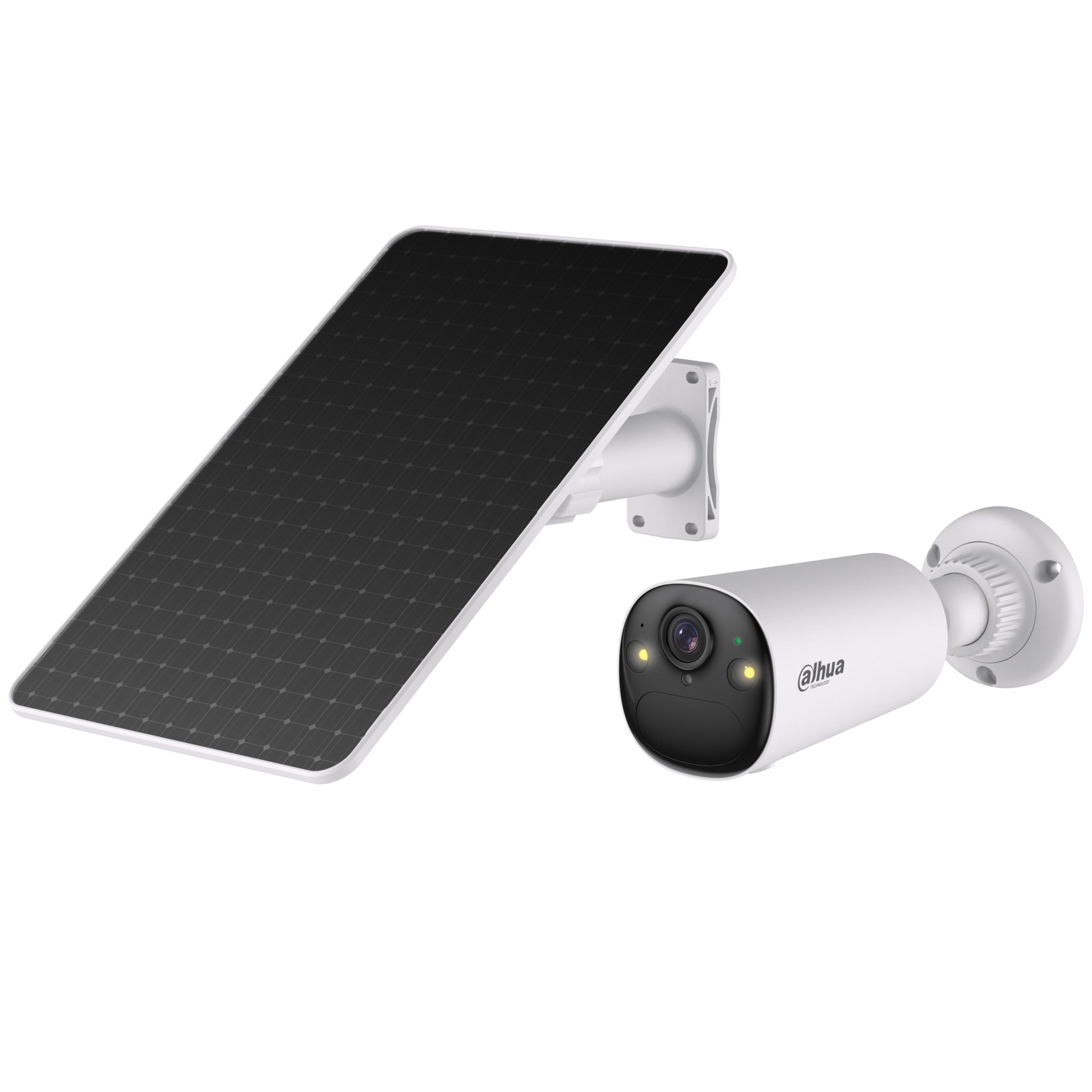 Dahua 4MP solar battery bullet network camera kit, available in both 4G LTE SIM and Wi-Fi 6 models.