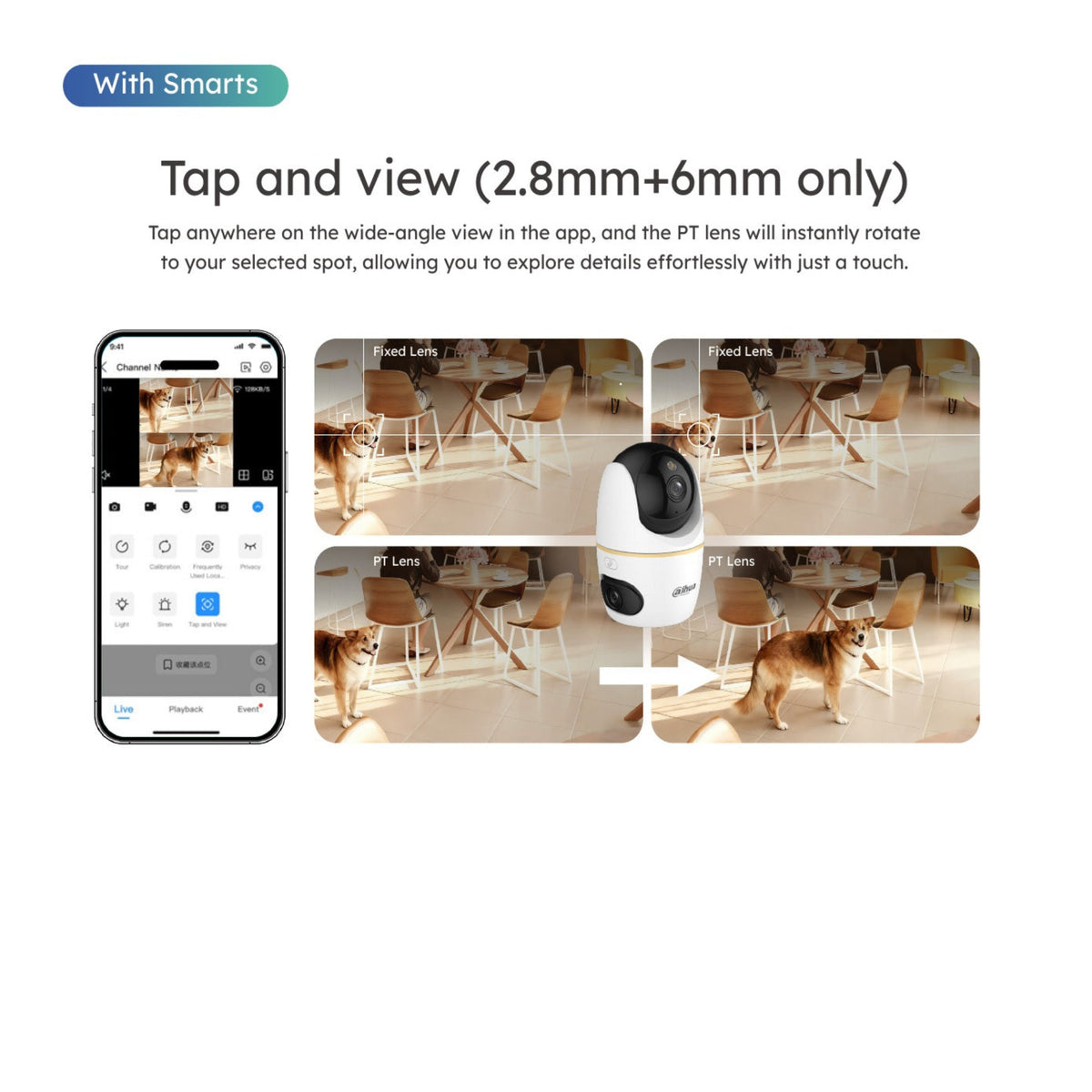 支援點擊即看功能，App 內點擊廣角畫面，PTZ 鏡頭即時轉向目標。新昌提供完善設定教學及售後服務。