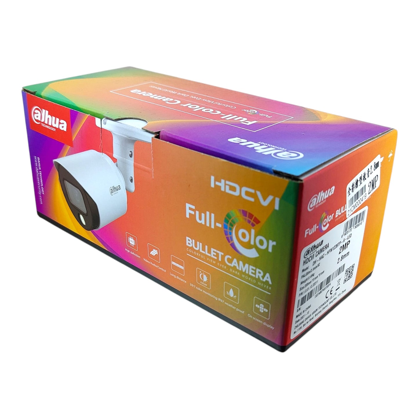 Official retail packaging box for the Dahua HDCVI Full-Color Bullet Camera 2MP.