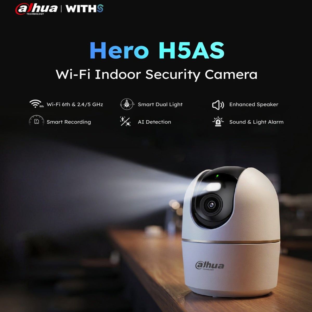 Dahua H5AS 具備 Wi-Fi 6、AI 偵測及聲光警報功能。新昌電腦為 Dahua 授權代理，提供企業級專業售後服務。