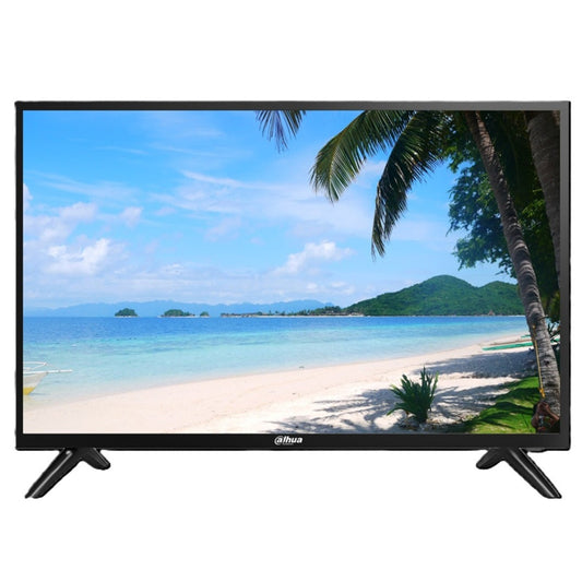Dahua 32-inch Full HD monitor displaying vivid tropical beach scenery with slim bezels