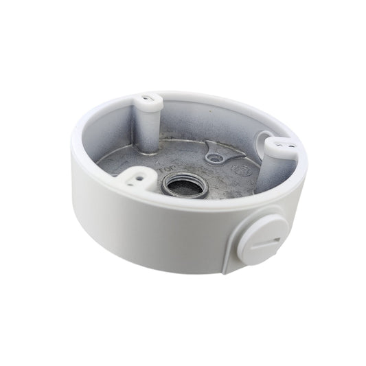Front view of white Dahua DH-PFA136 CCTV junction box