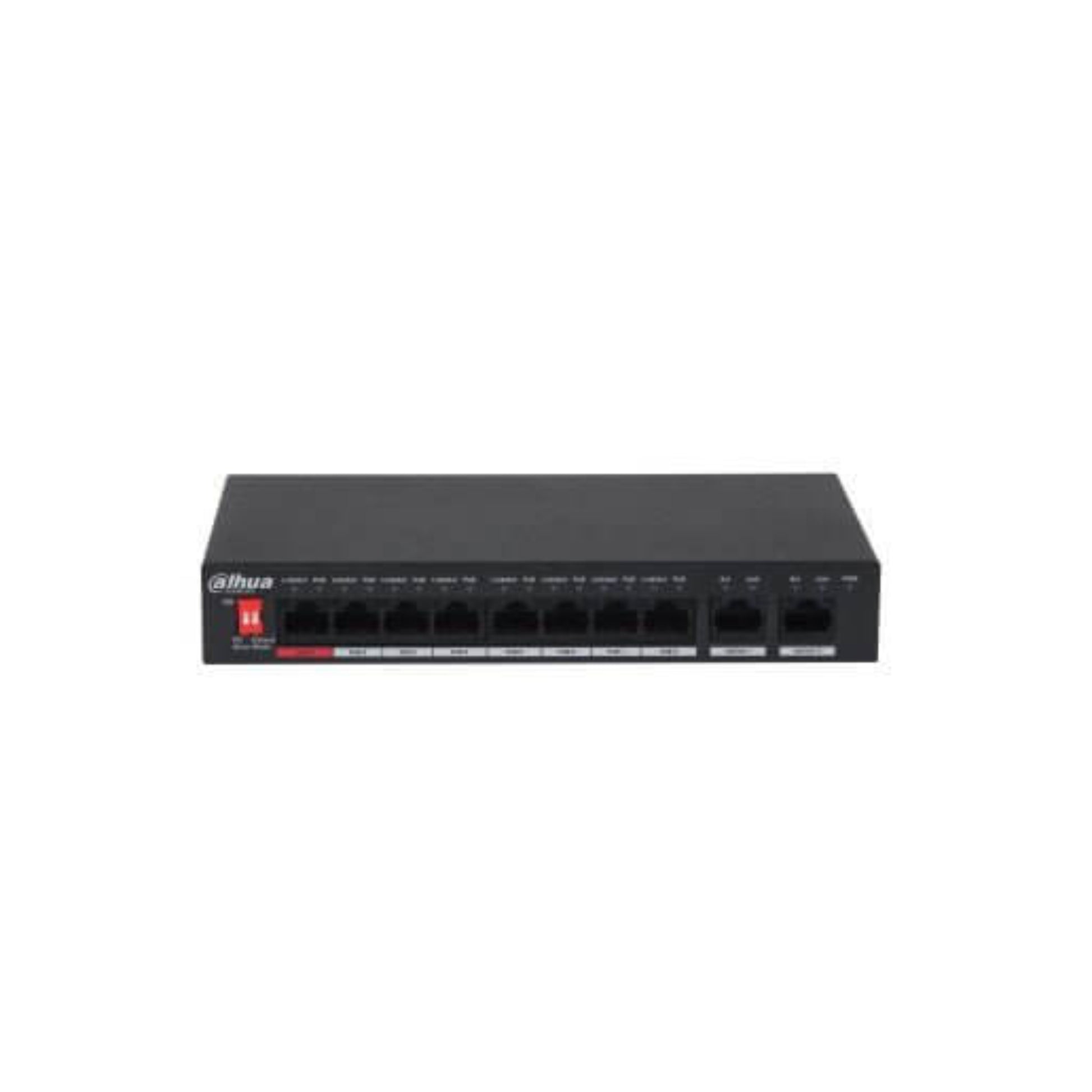 Dahua PFS3010-8ET-96 10-Port Desktop PoE Switch front panel showing 8 PoE ports.