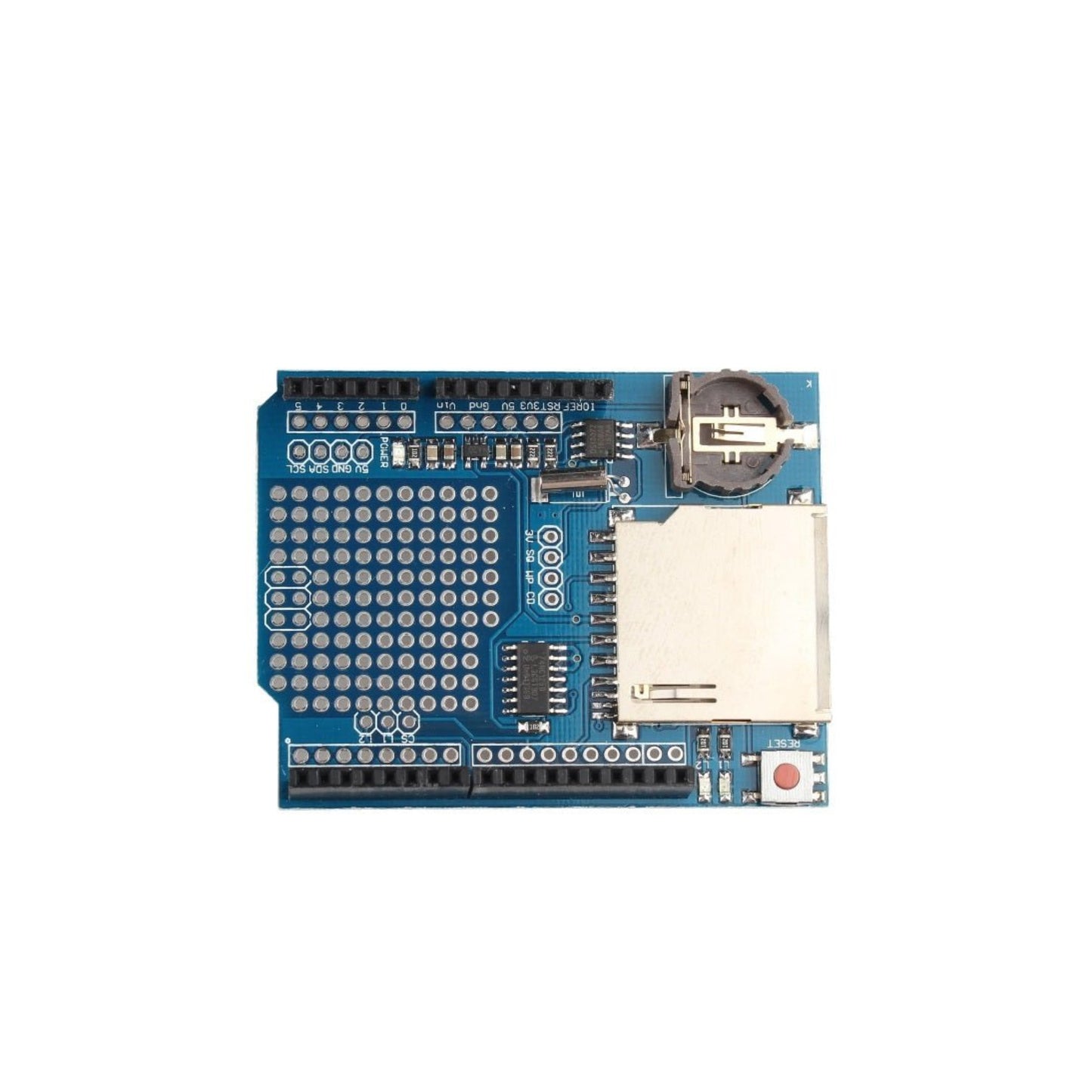 Data Logger Module Shield for Arduino with SD Card Interface and coin cell battery slot, compatible with FAT16/FAT32.