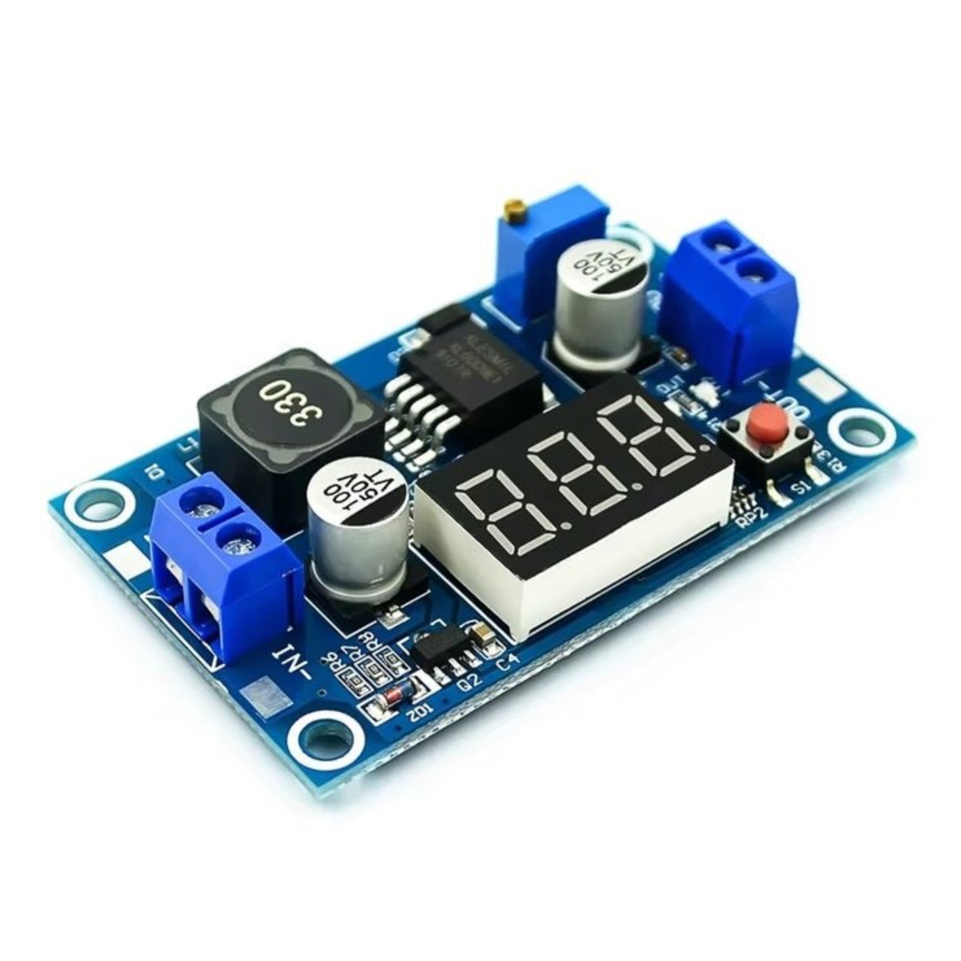 4A DC-DC Boost Converter Module with Voltmeter Display for voltage regulation in electronic projects.