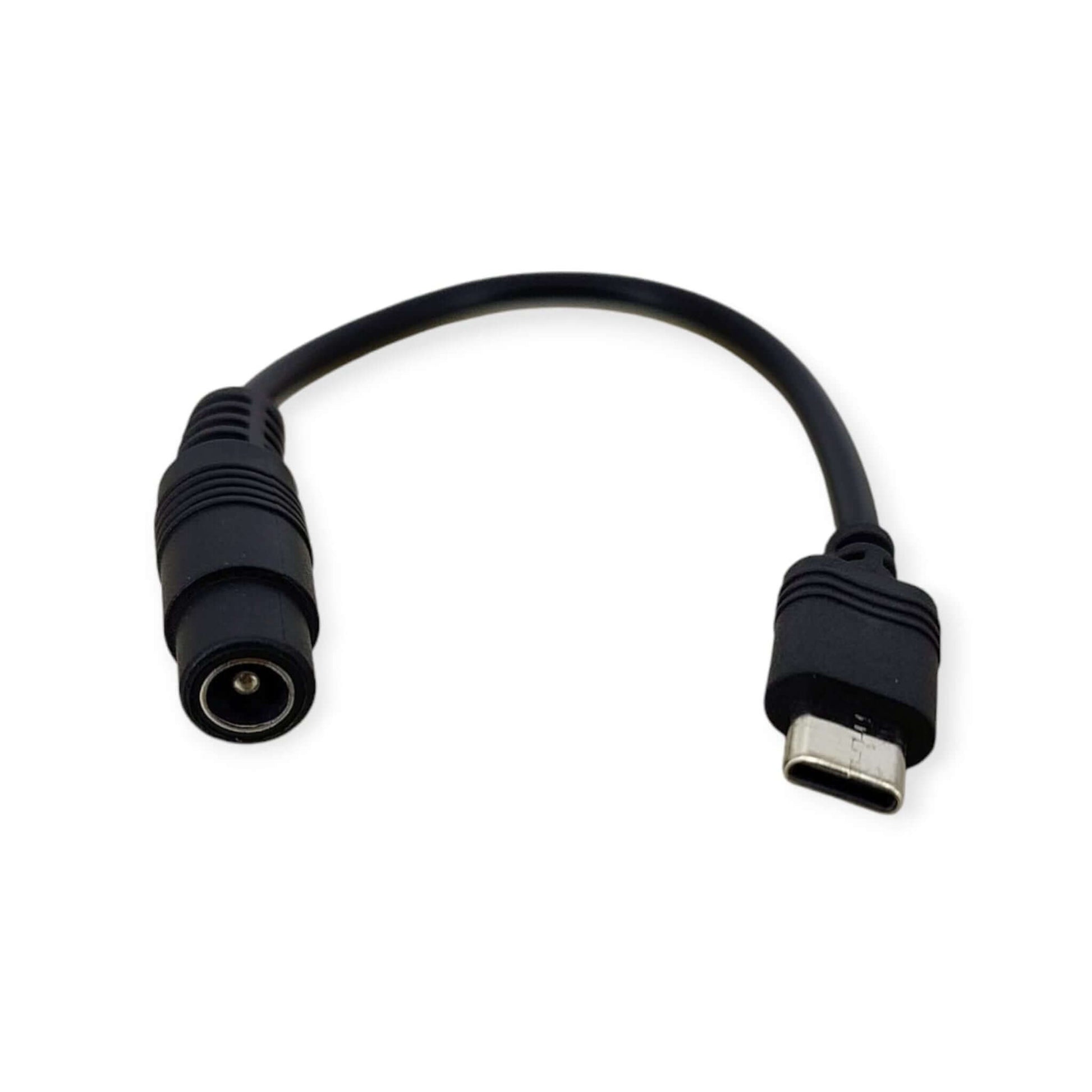 High-quality 5.5mm x 2.1mm DC barrel jack to Type-C converter cord for convenient device charging.