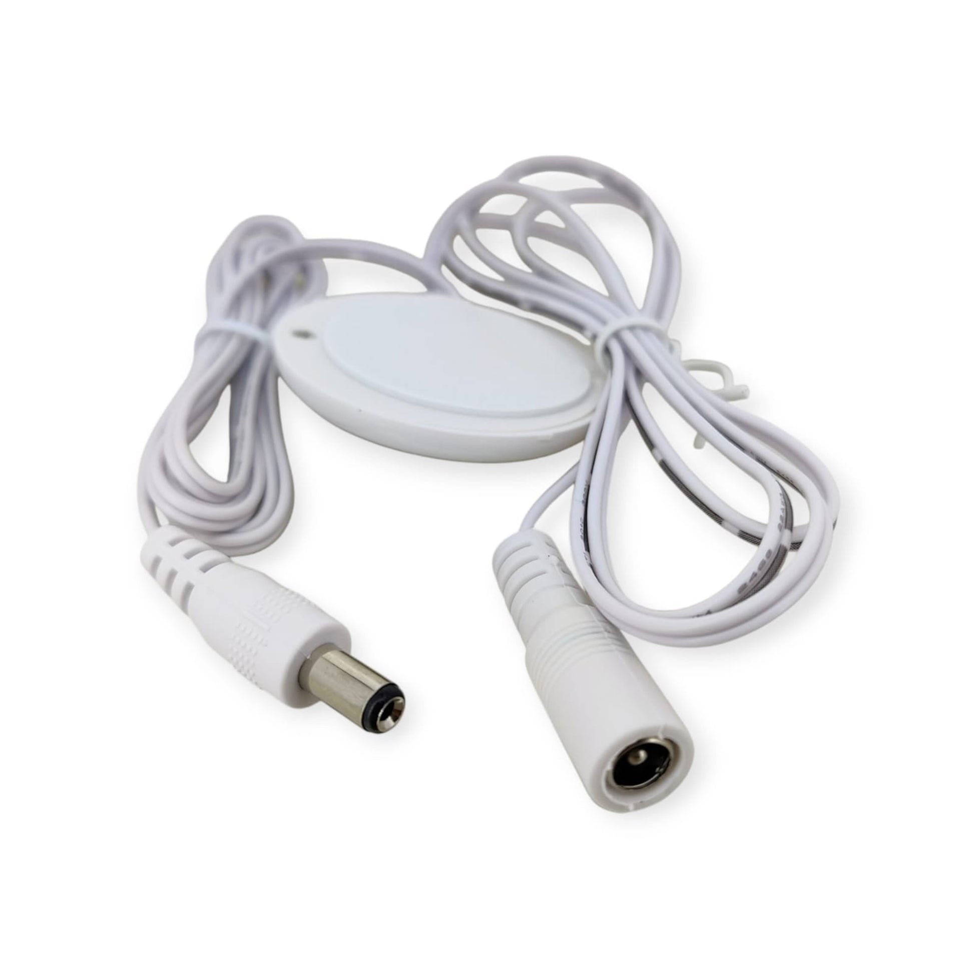 The DC to DC version of the touchless wave sensor switch with male and female 5.5mm x 2.1mm barrel connectors.