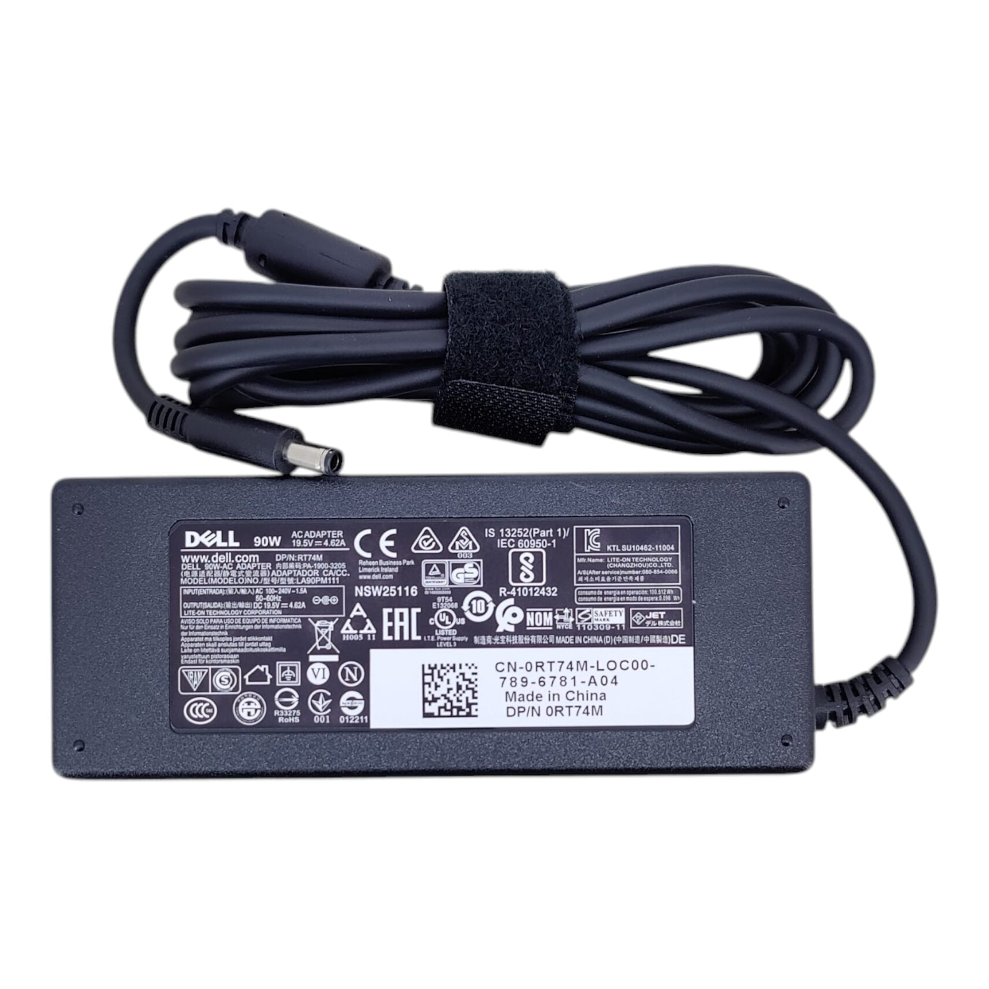 Top view of the black Dell 90W 19.5V 4.62A laptop charger power brick.