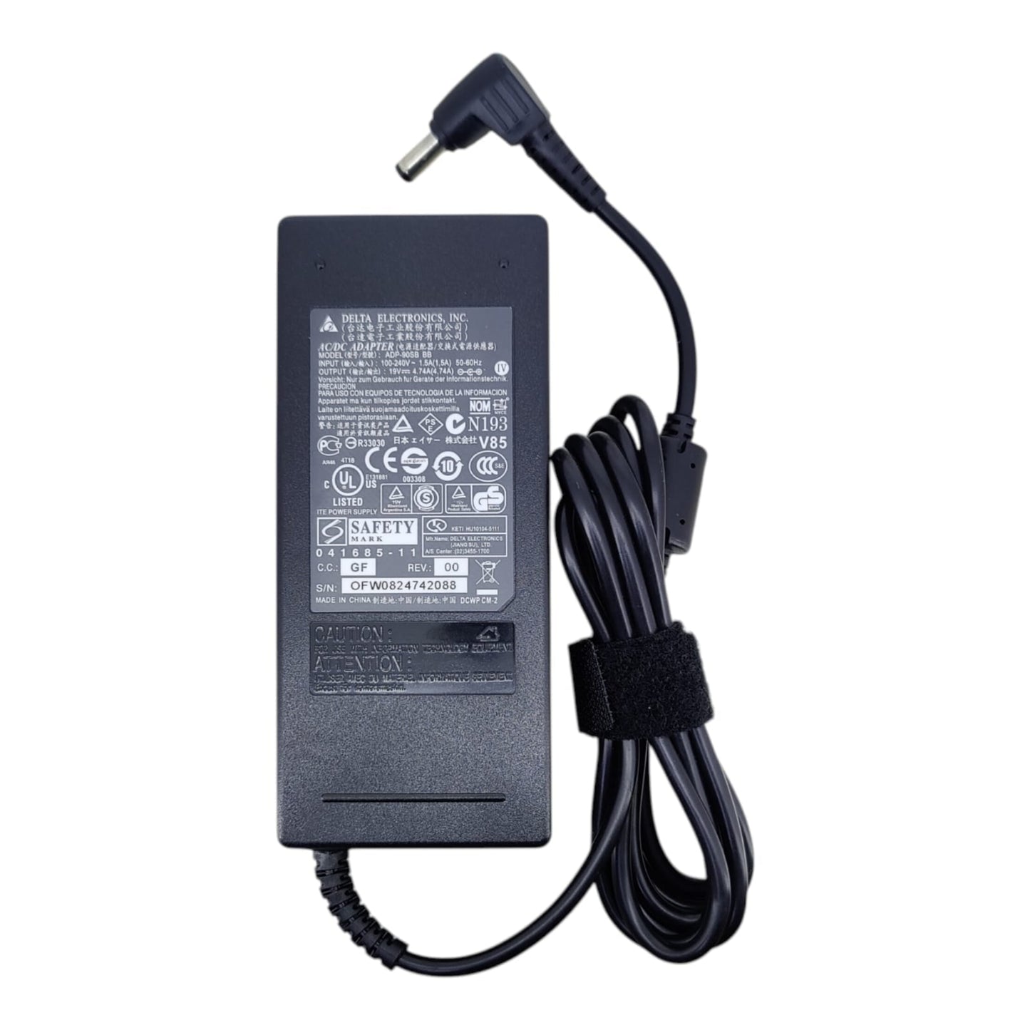 Close up of Delta Electronics ADP-90SB BB label showing 19V 4.74A specifications.