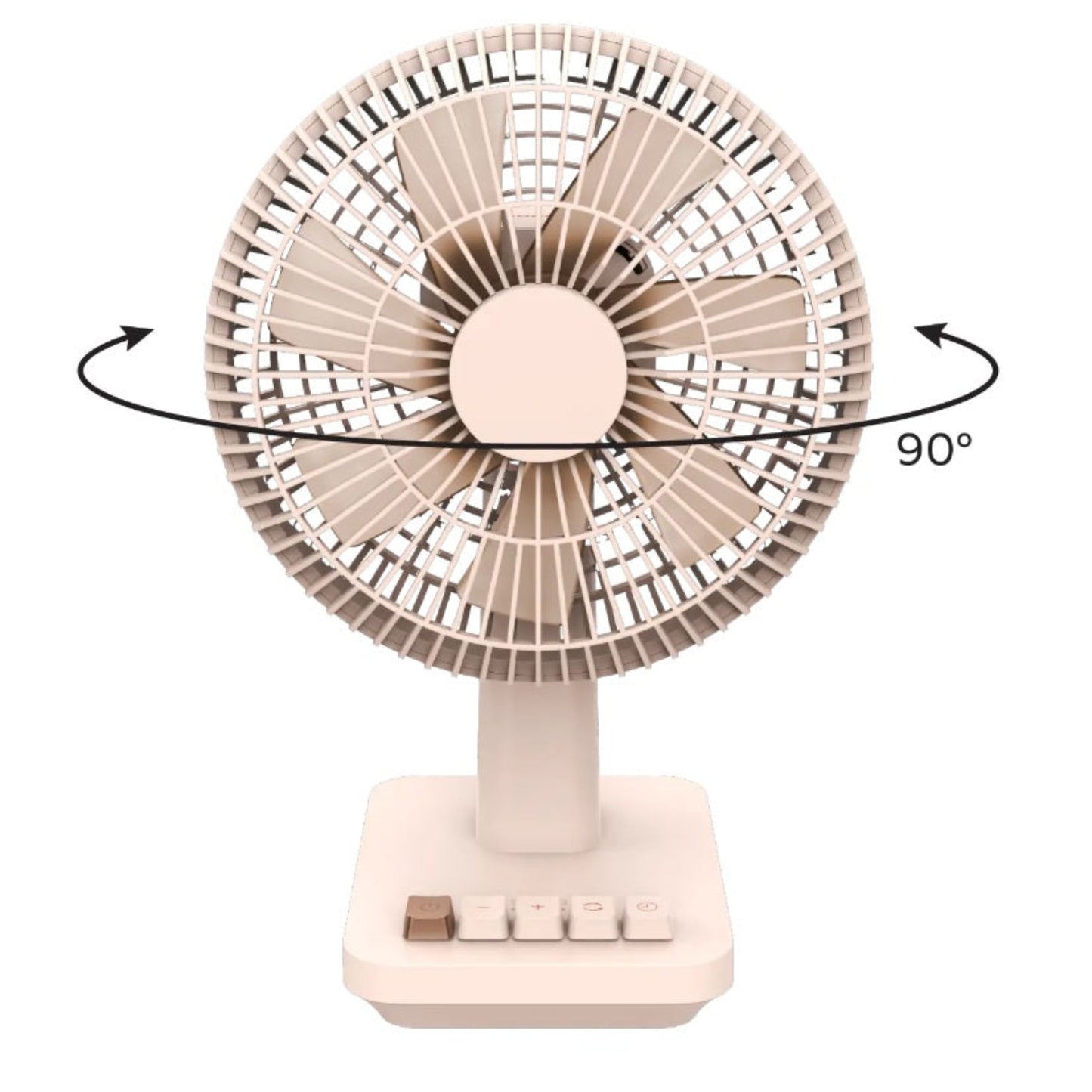 Diagram showing the 90 degree automatic horizontal oscillation of the Momax 1°Pod fan.
