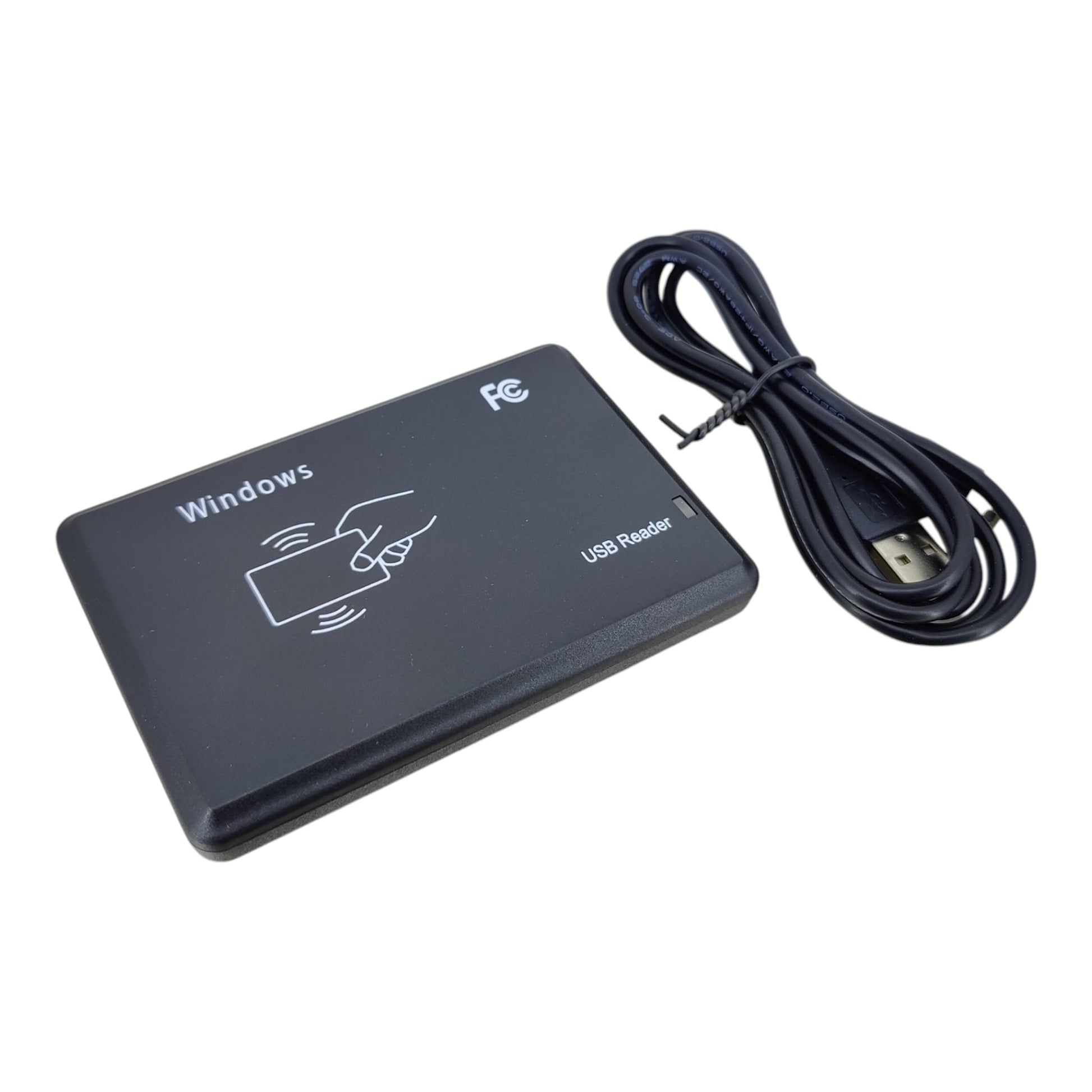 Angled view of plug and play smart card scanner for access control.