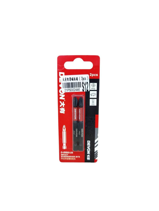 Devon D-ISB65-2S anti-slip magnetic PH2 screwdriver bits pack of 2 with strong magnetic tip and durable design.