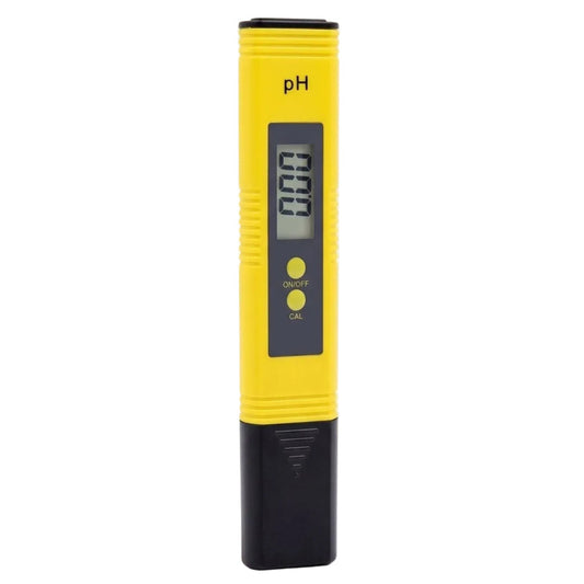 黃色數位電子酸鹼計 pH Pen Tester，支援 0.00-14.00 測量及自動校正功能。
