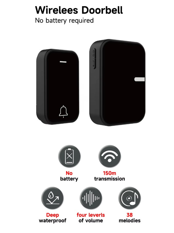Self-powered Wireless Doorbell HK Plug (1 transmitter 2 receiver)