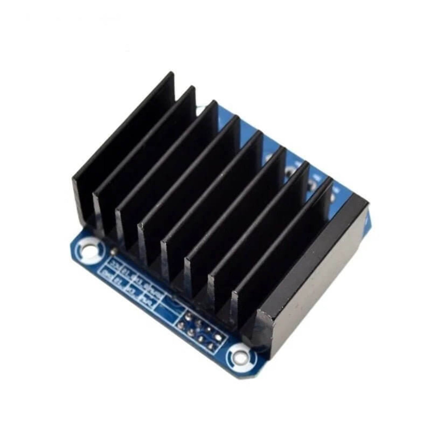 Side profile of motor driver showing large black heat sink and capacitors
