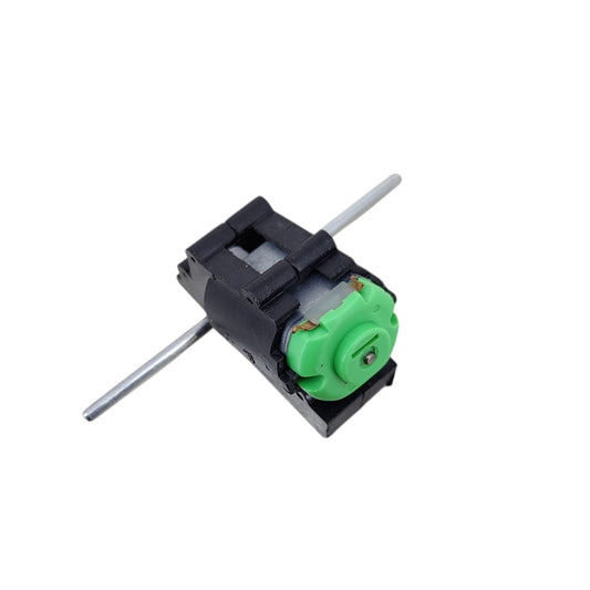 Side view of the 3-6V dual shaft DC gear motor showing the green back cover and extended 2.5mm rods.