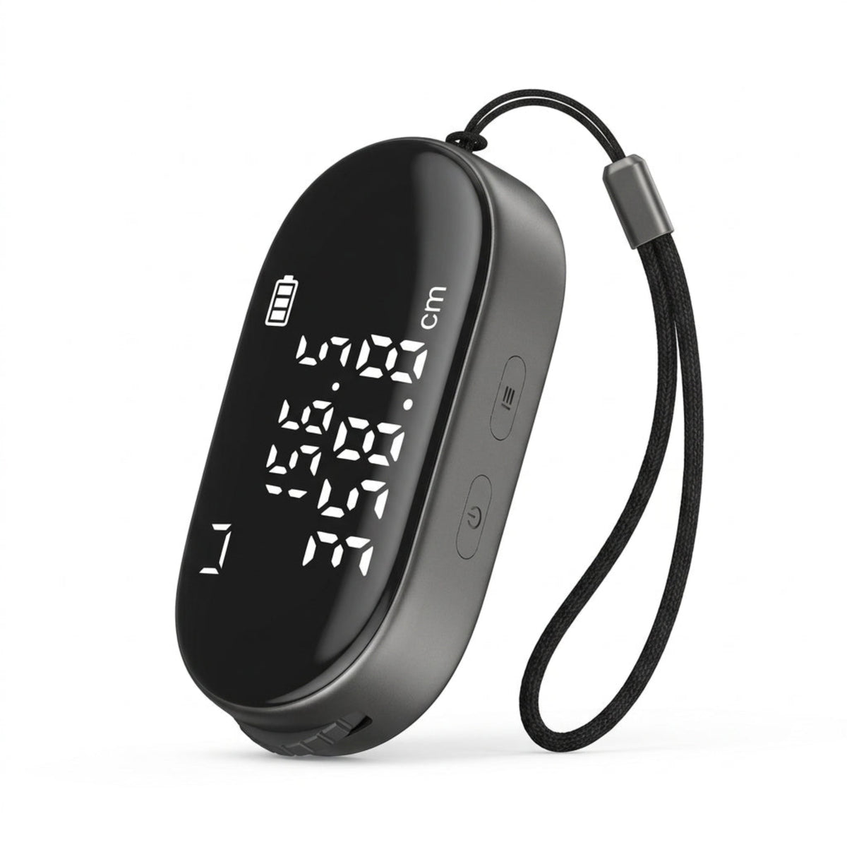 DUKA ATuMan Q2 Mini Digital Electronic Ruler with LCD screen and lanyard strap.