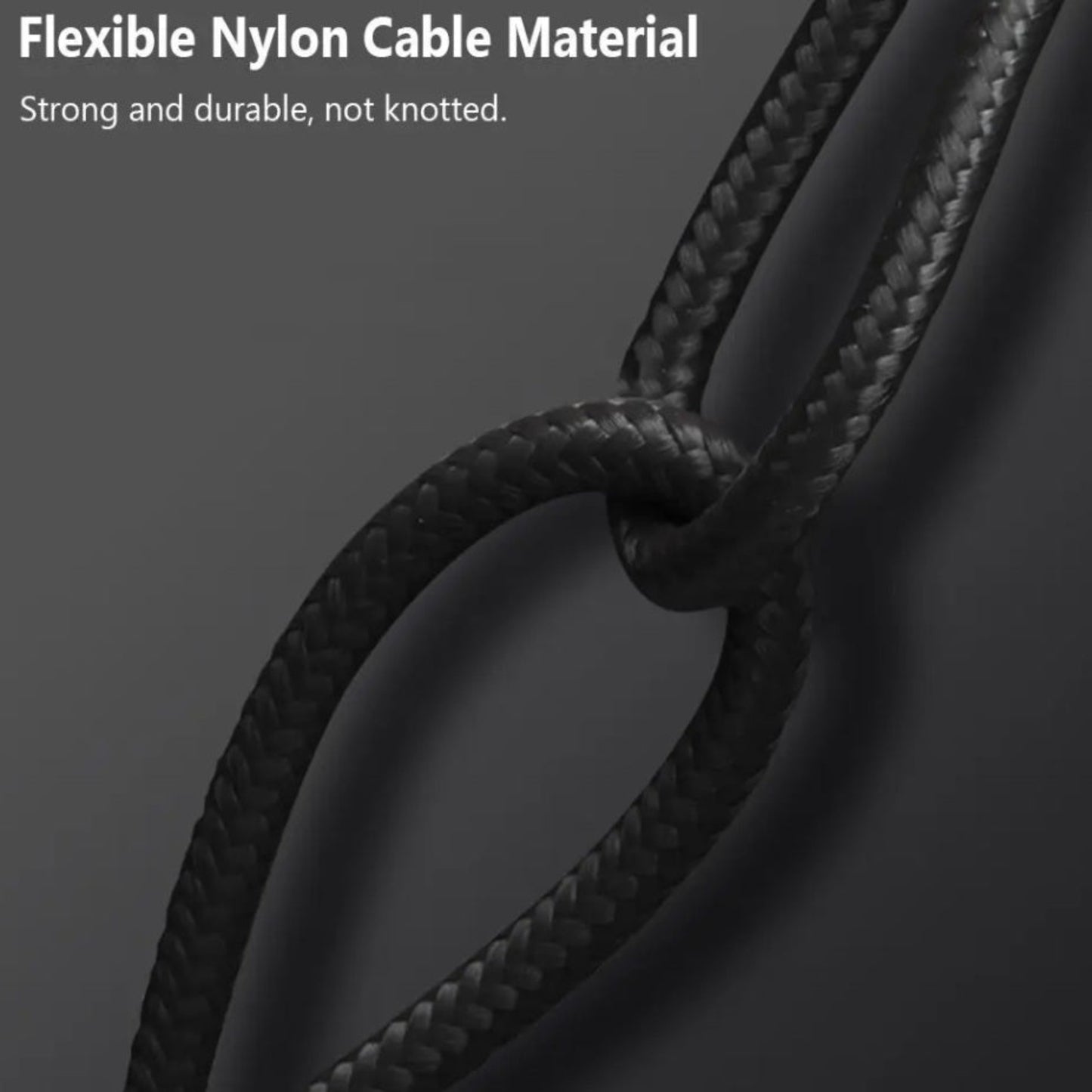 Close up detail of strong flexible nylon braided cable material texture.