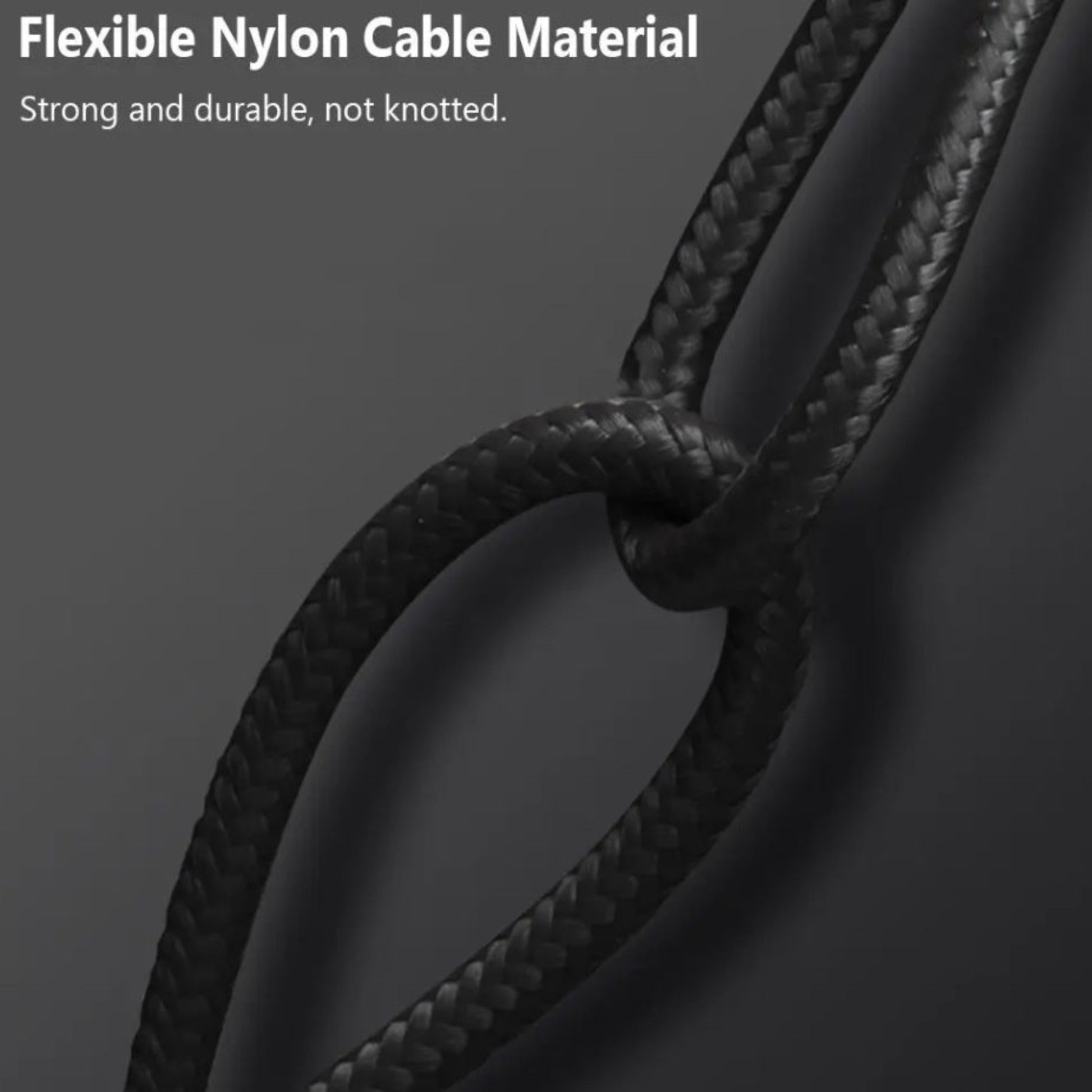 Close up detail of strong flexible nylon braided cable material texture.