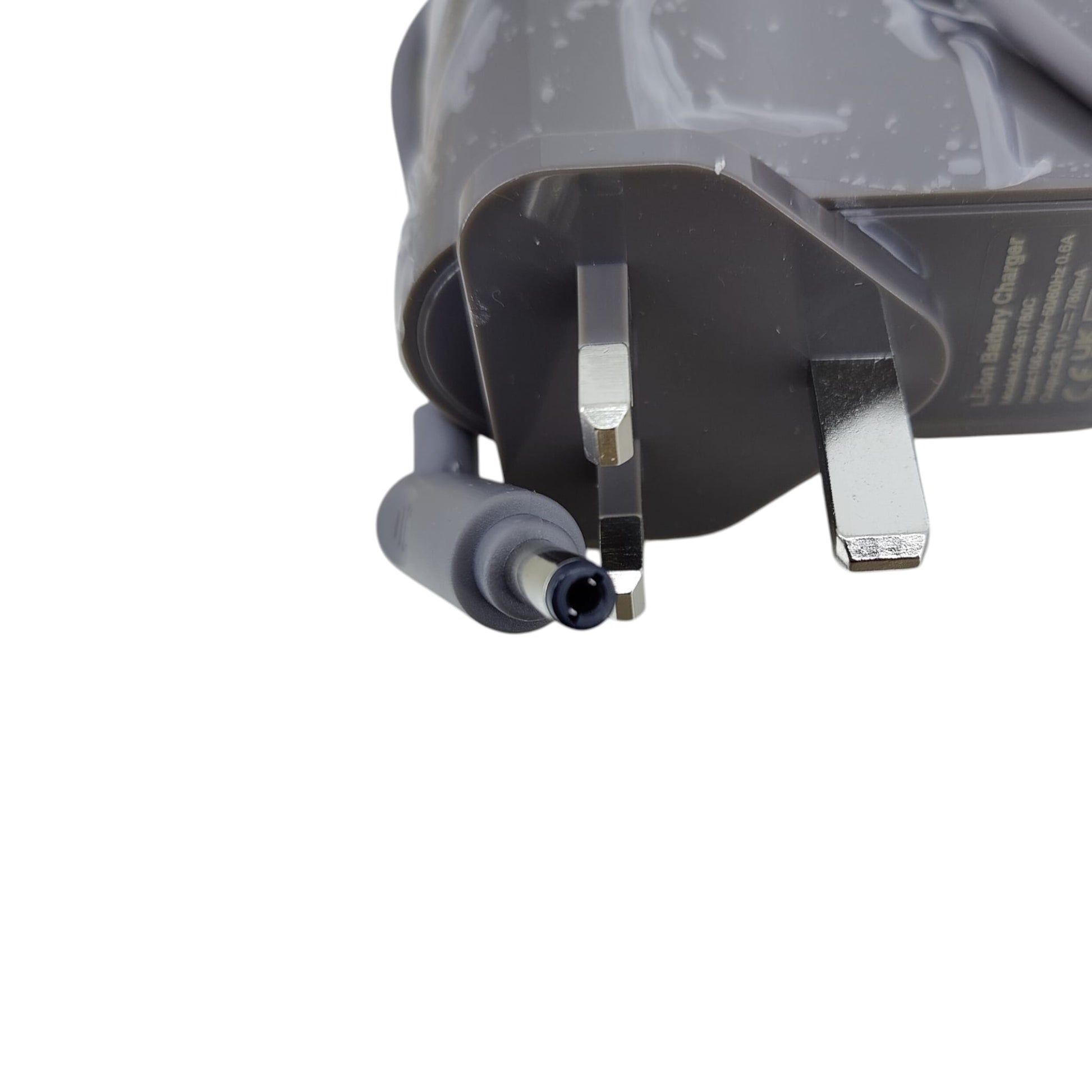 Close up of the charging connector pin for Dyson V6 and V7 vacuum models.