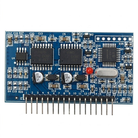 EGS002 純弦波逆變器驅動板正面，顯示 EG8010 SPWM 晶片、IR2110 驅動 IC、12MHz 晶體振盪器及底部排針。