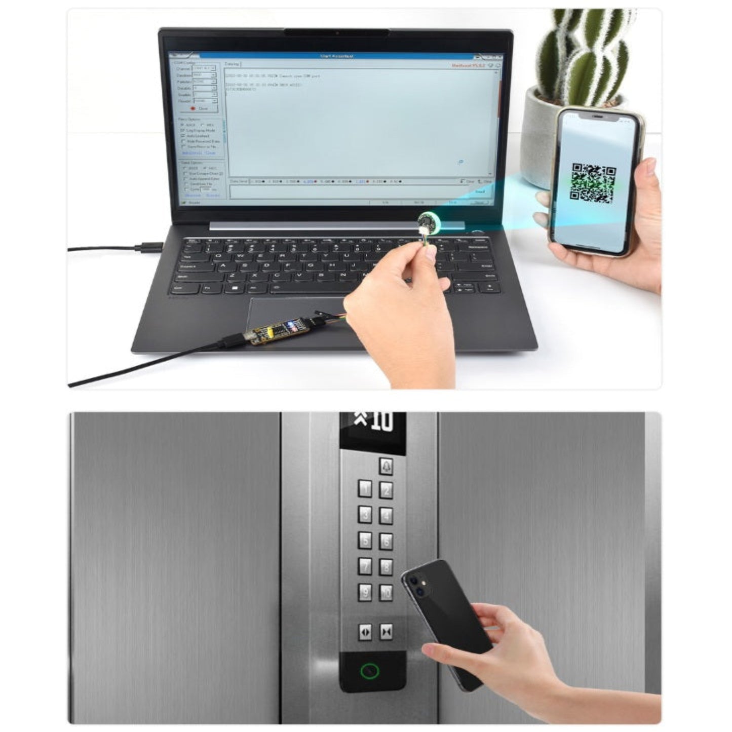 Application example showing the scanner integrated into an elevator panel.