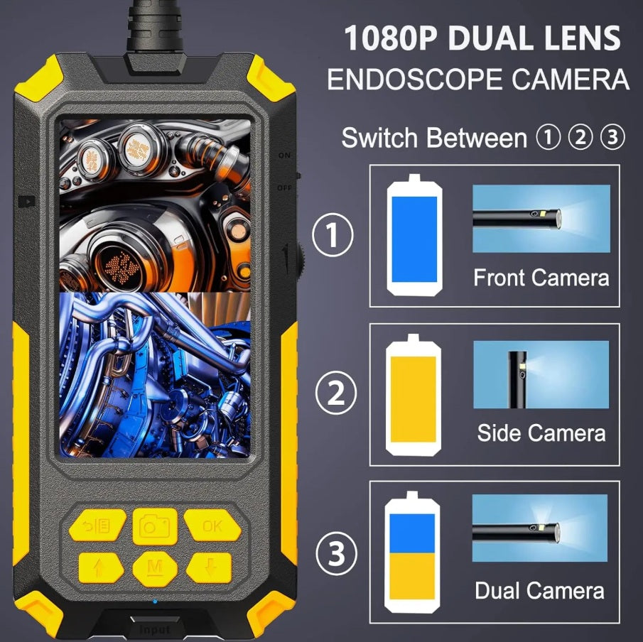 1080p dual lens endoscope camera display modes front side split screen