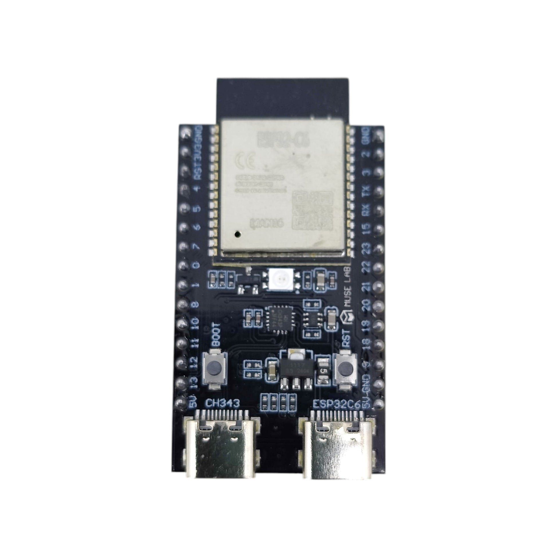 ESP32-C6 開發板尺寸標示為 46.2mm x 28mm，重量僅約 9 克。