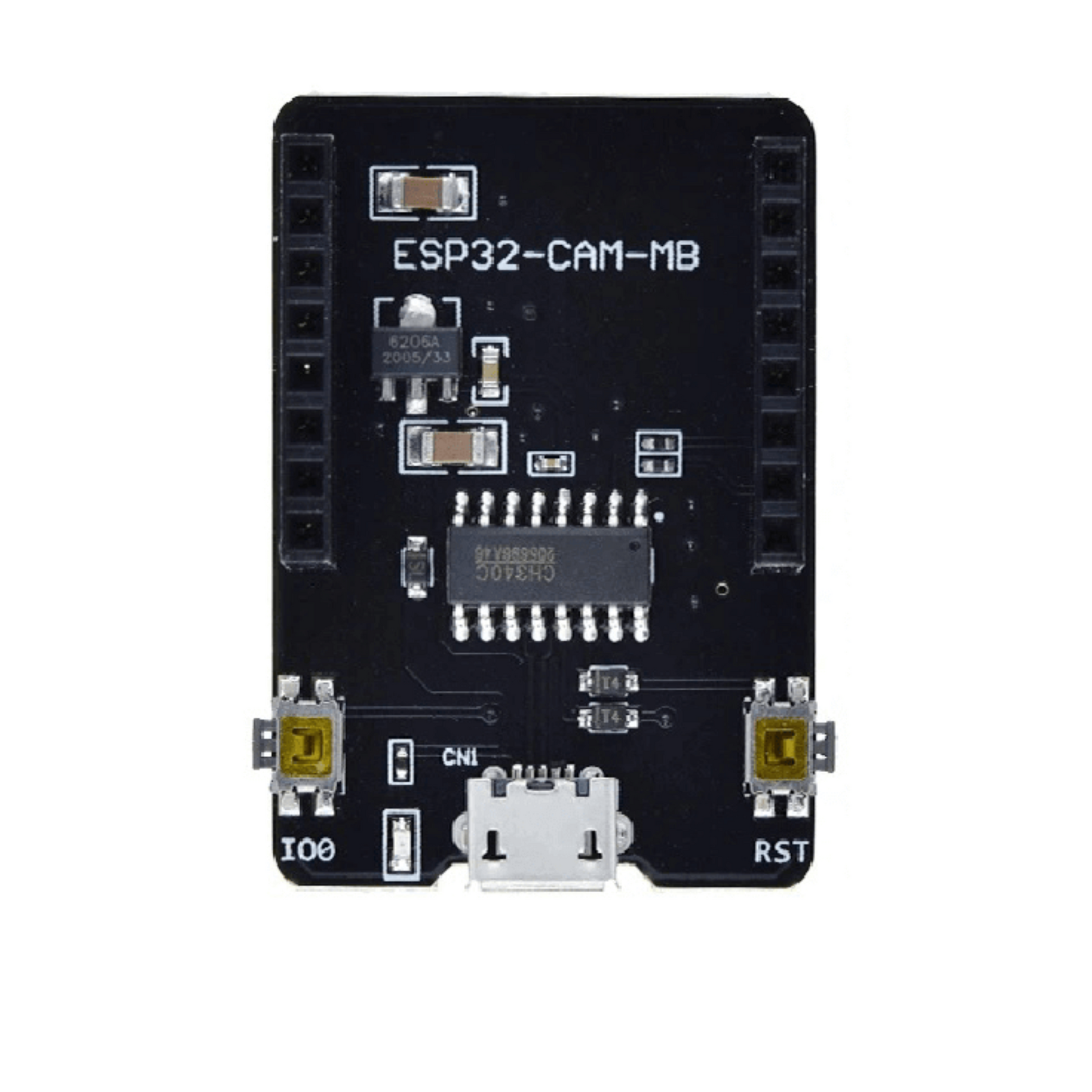 ESP32-CAM-MB USB module with CH340 chip for programming ESP32-CAM camera module via micro USB interface.