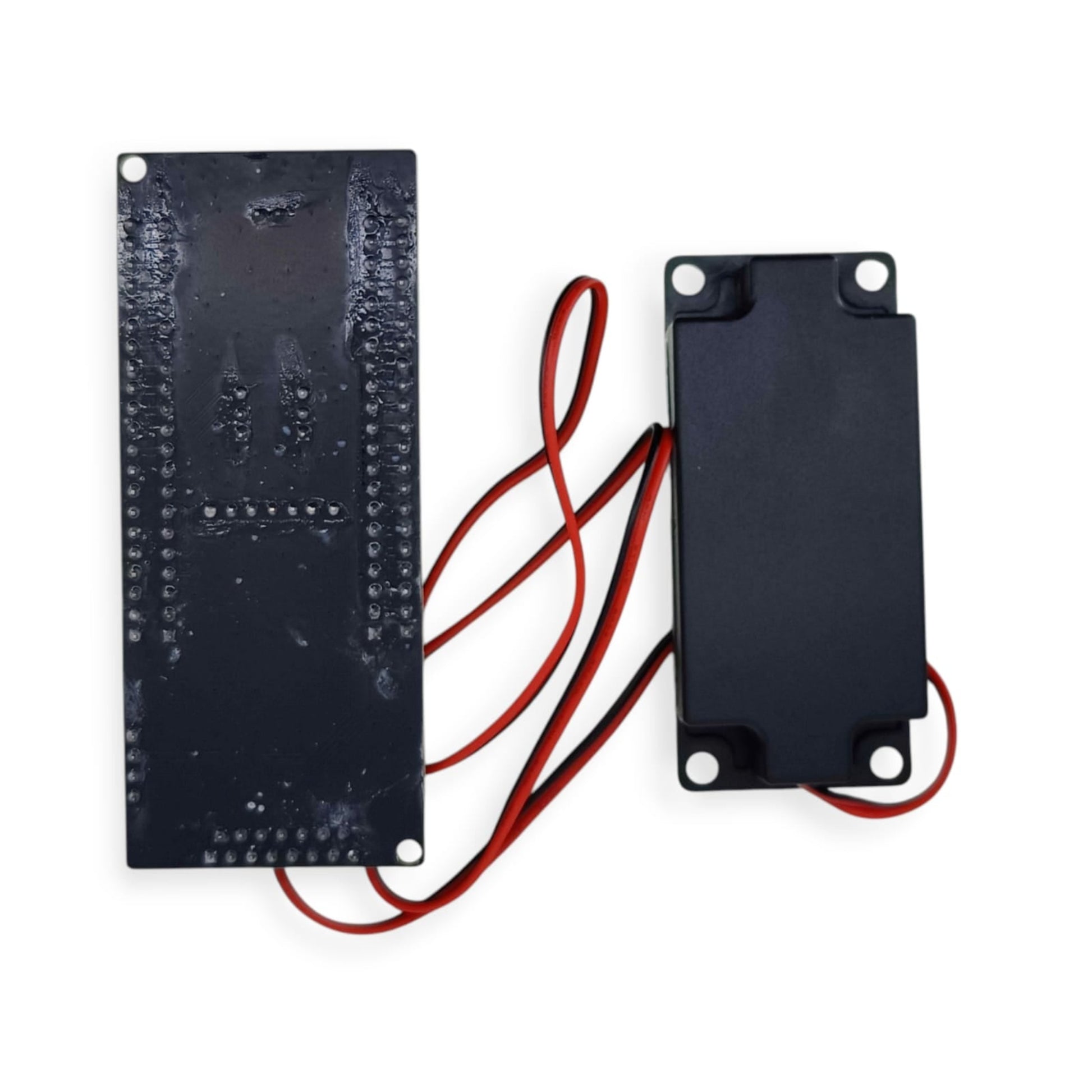 The back view of the assembled ESP32 voice expansion board showing the clean wiring to the speaker.