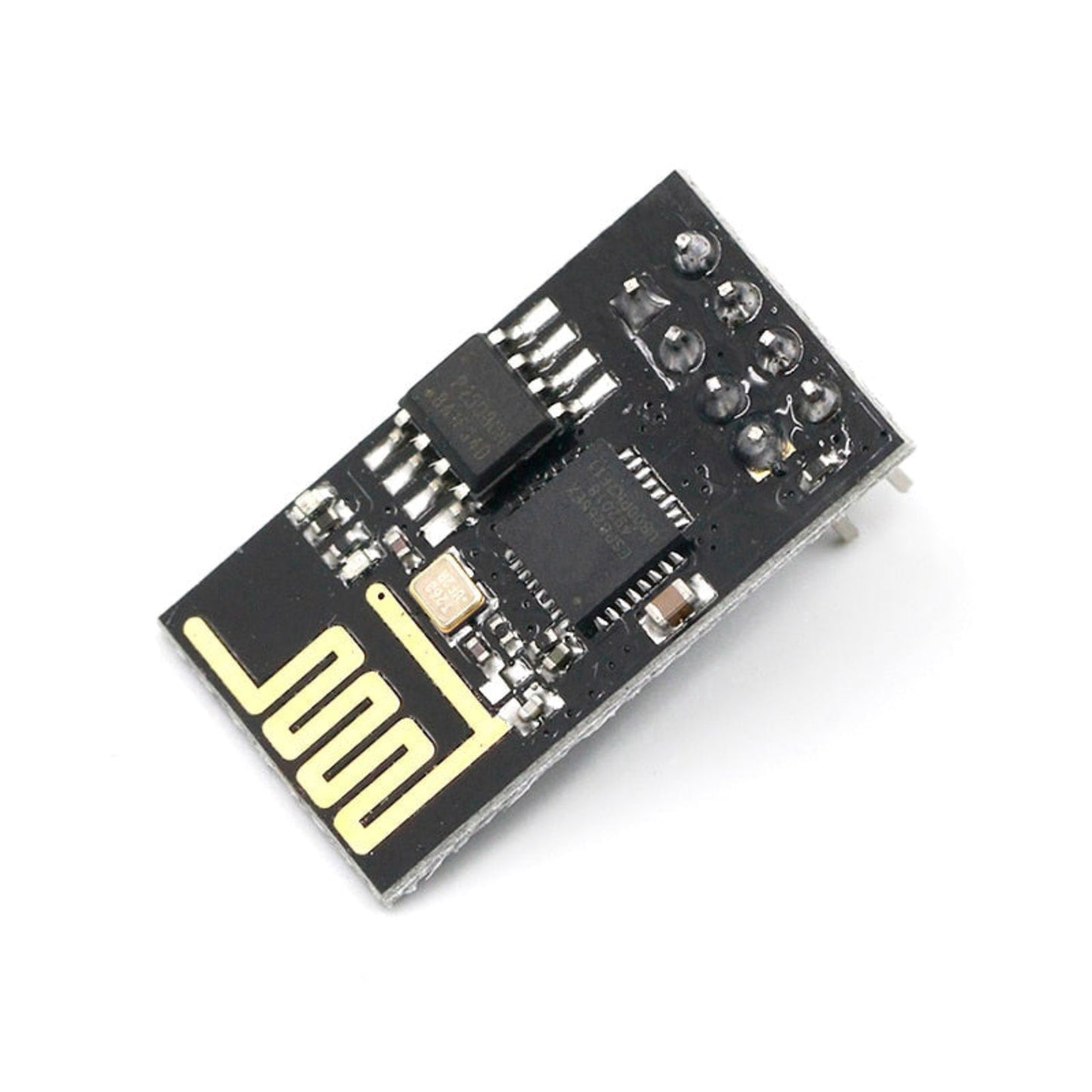 ESP8266 ESP-01S WiFi 無線收發模組正面圖，清晰顯示 ESP8266EX 晶片及優化版 PCB 天線。
