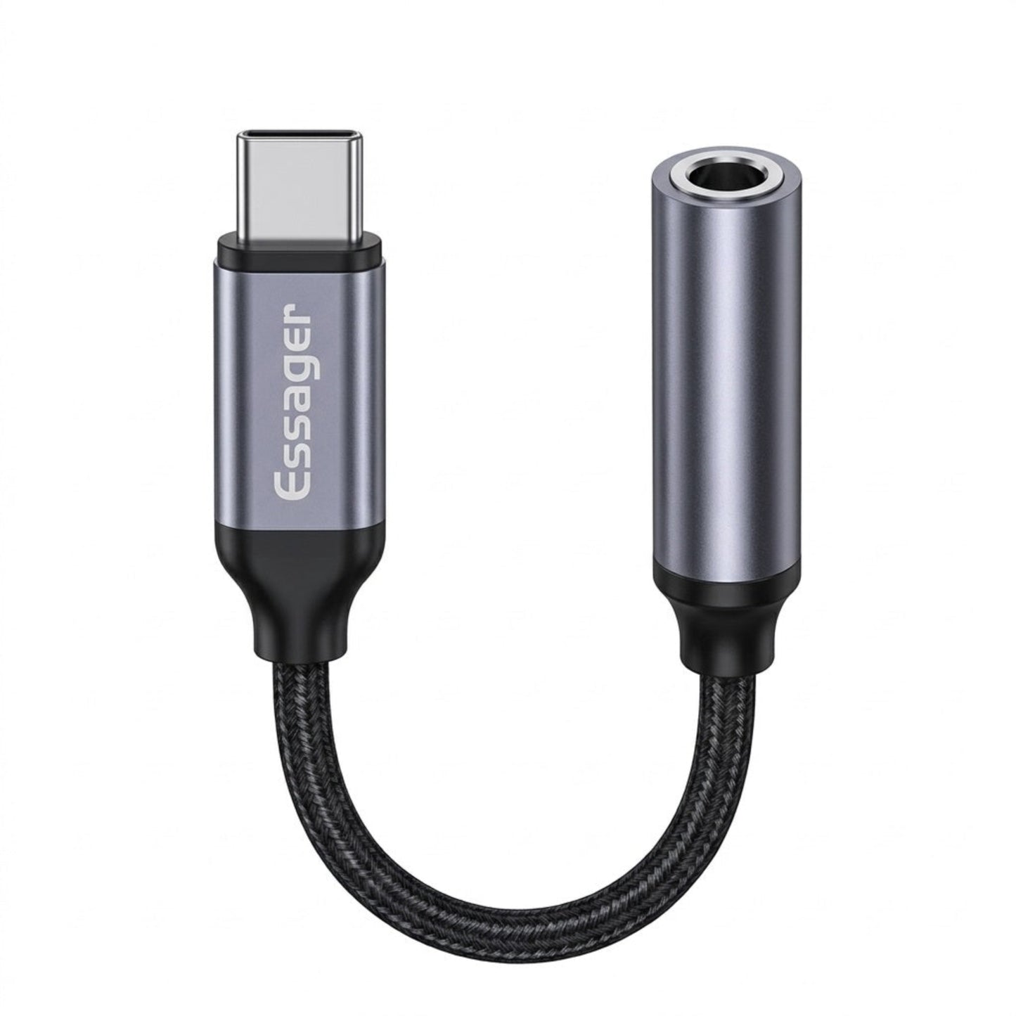 Essager USB-C 轉 3.5mm 耳機轉接線，內建 DAC 晶片支援無損音訊及通話功能。