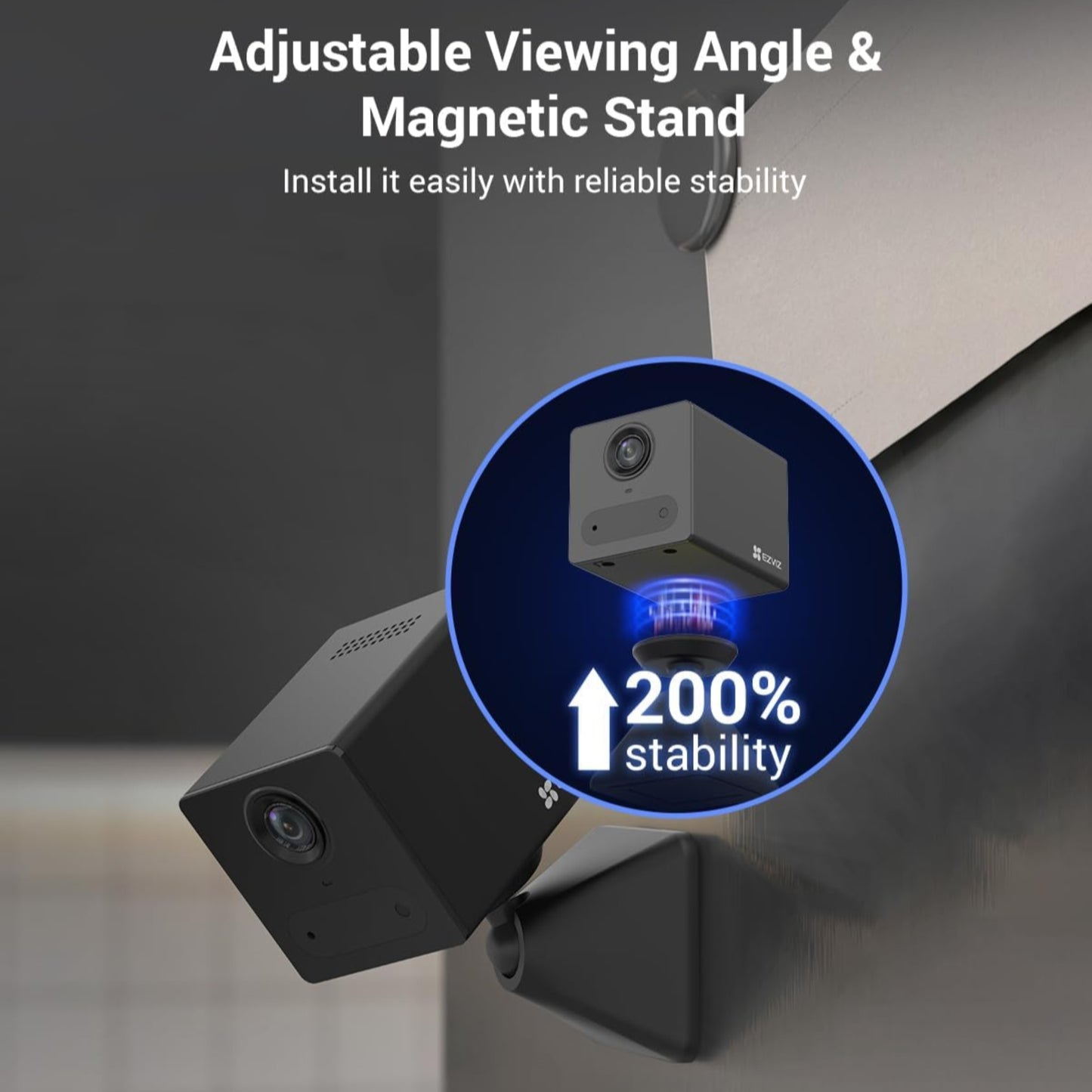 EZVIZ CB2 camera with adjustable viewing angle and magnetic stand for stable installation.
