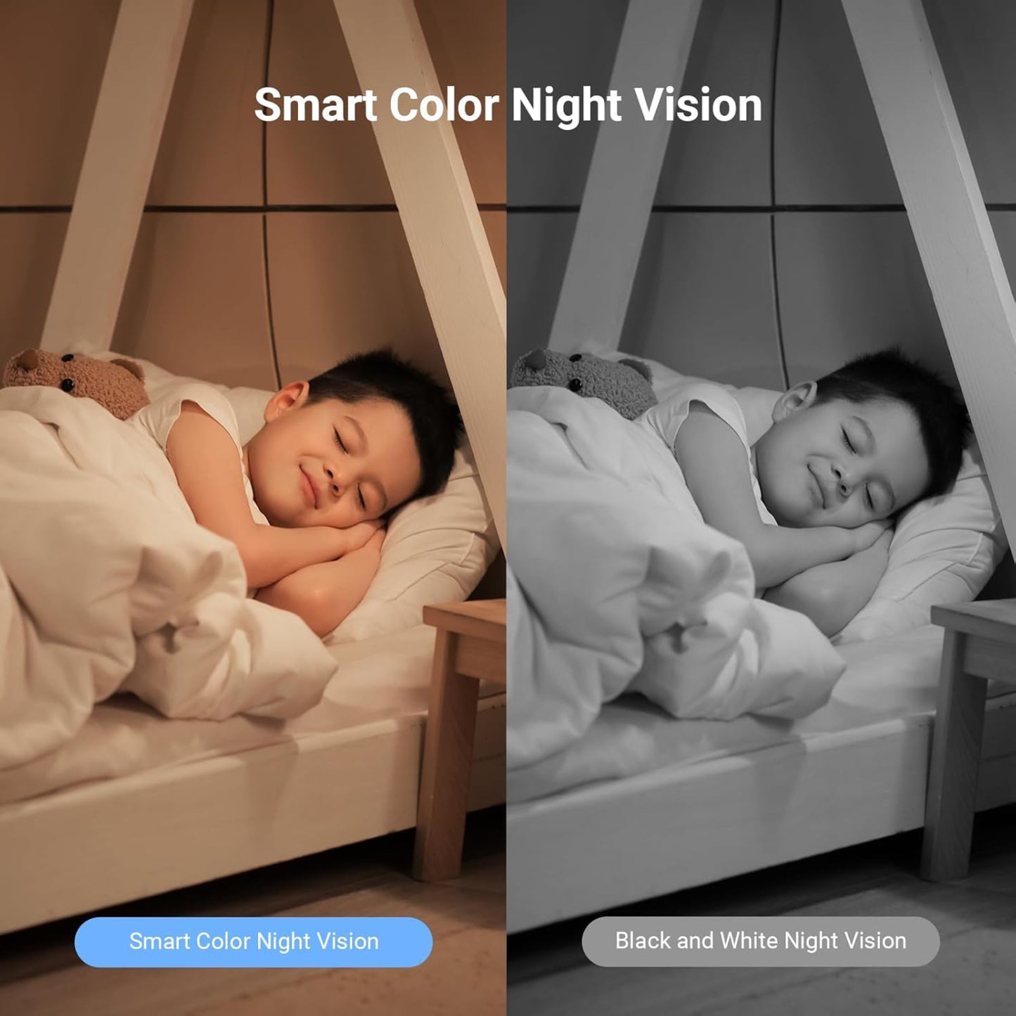 EZVIZ H6c Pro smart color night vision comparison. Clear and colorful monitoring of a sleeping child in the dark.