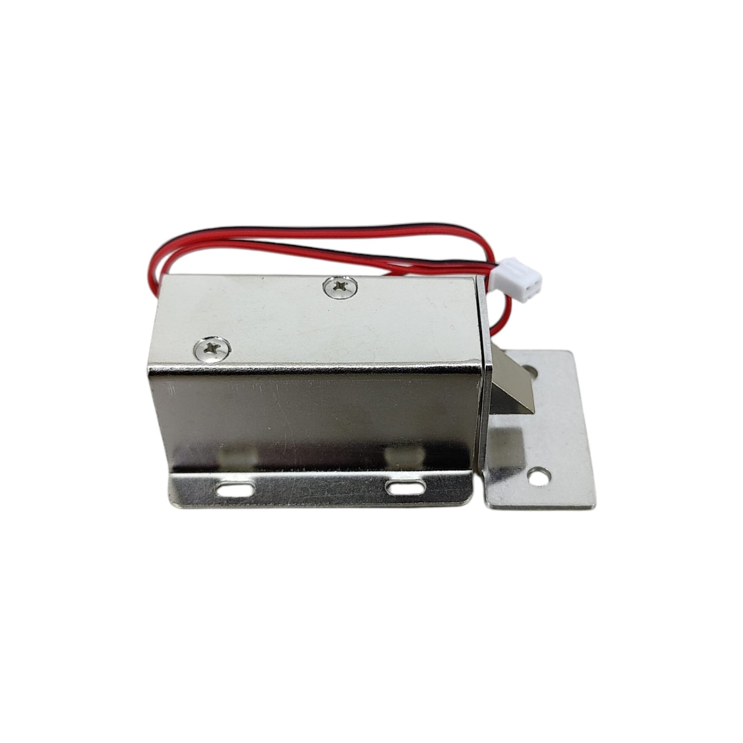 Side profile of fail-secure electromagnetic cabinet latch showing 10mm tongue.