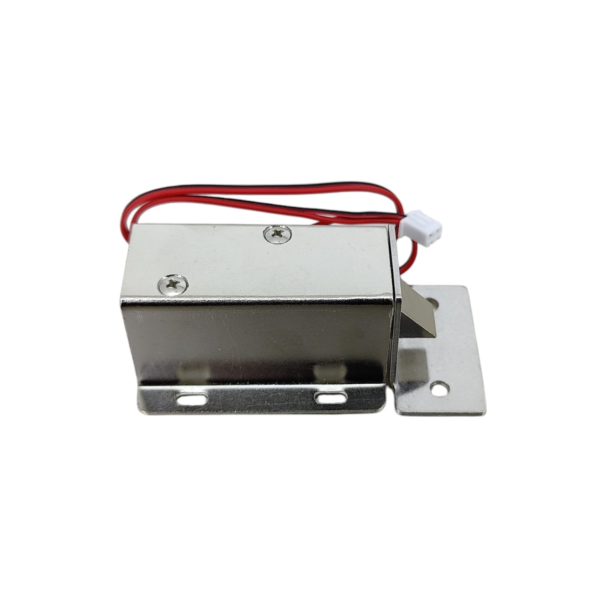 Side profile of fail-secure electromagnetic cabinet latch showing 10mm tongue.