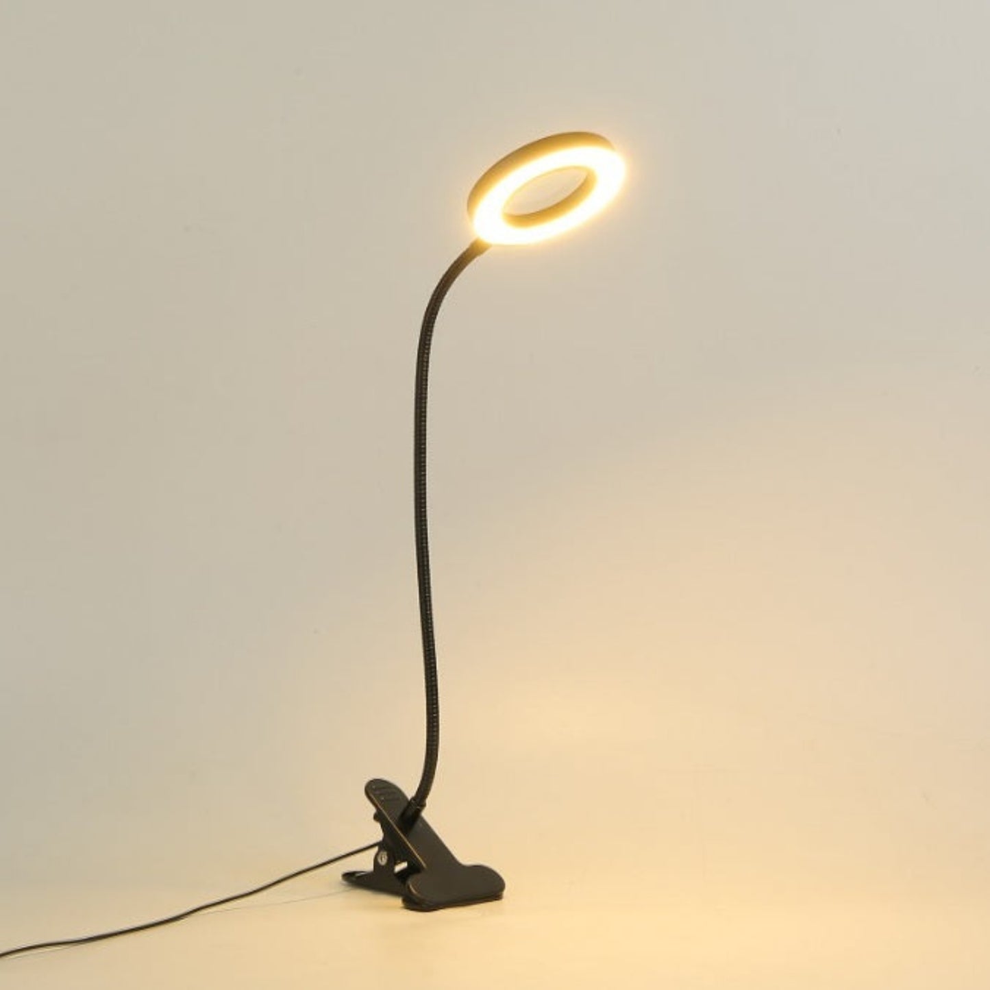 USB LED Clamp Desk Lamp | 3 Color Modes & 10 Brightness Levels with flexible neck and clip design.